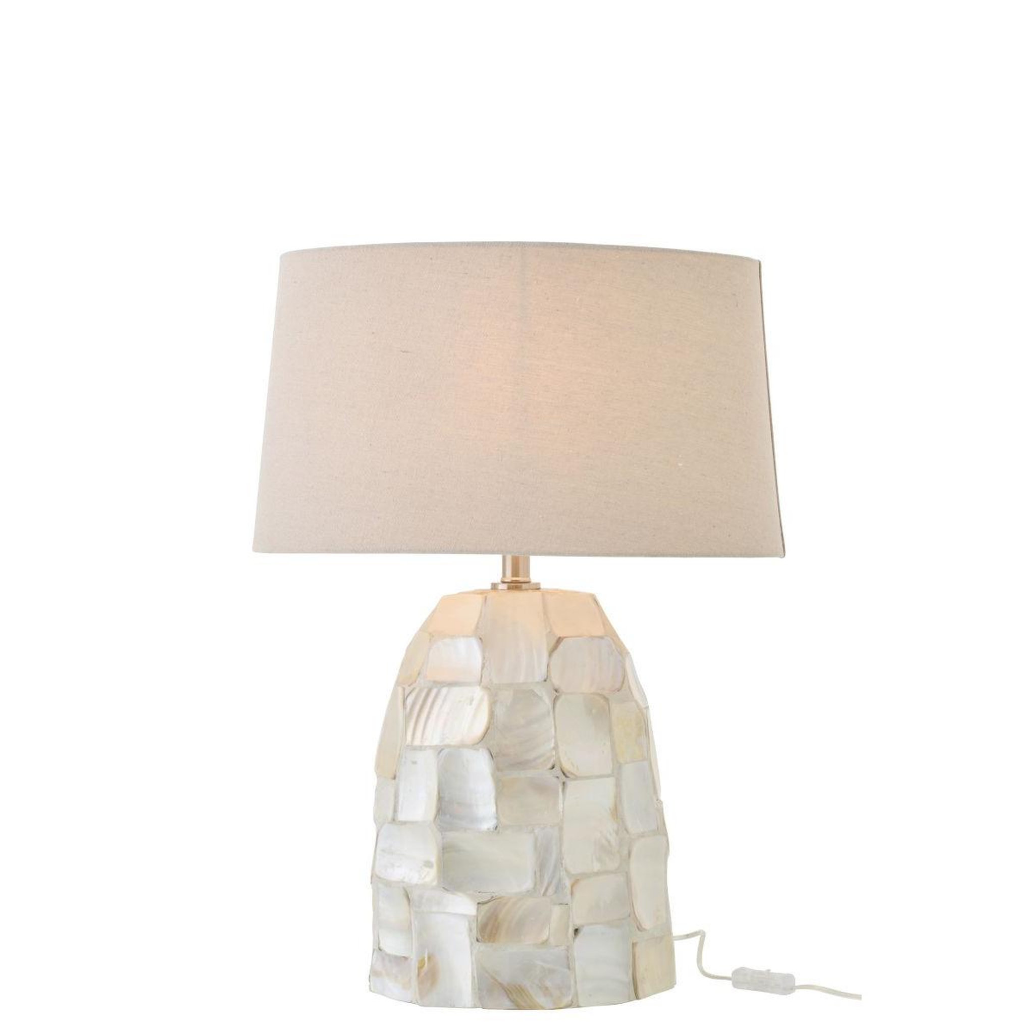 Voir la diapositive 2 : J-LINE Lampe à poser coquillage  effet perlé  67cm blanc cassé