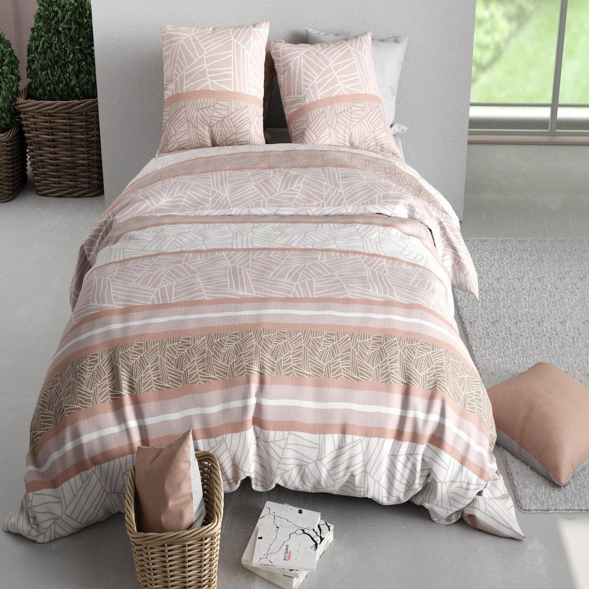 ATELIER DU COTON Parure housse de couette imprimée 100% coton 57fils TRINE