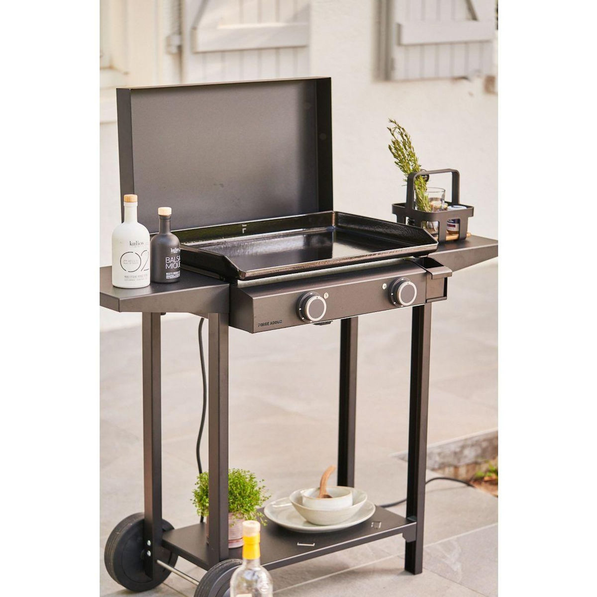 FORGE ADOUR Plancha électrique ACIER BASE 60A noir 2 brûleurs à poser, 57.5x37.9 cm