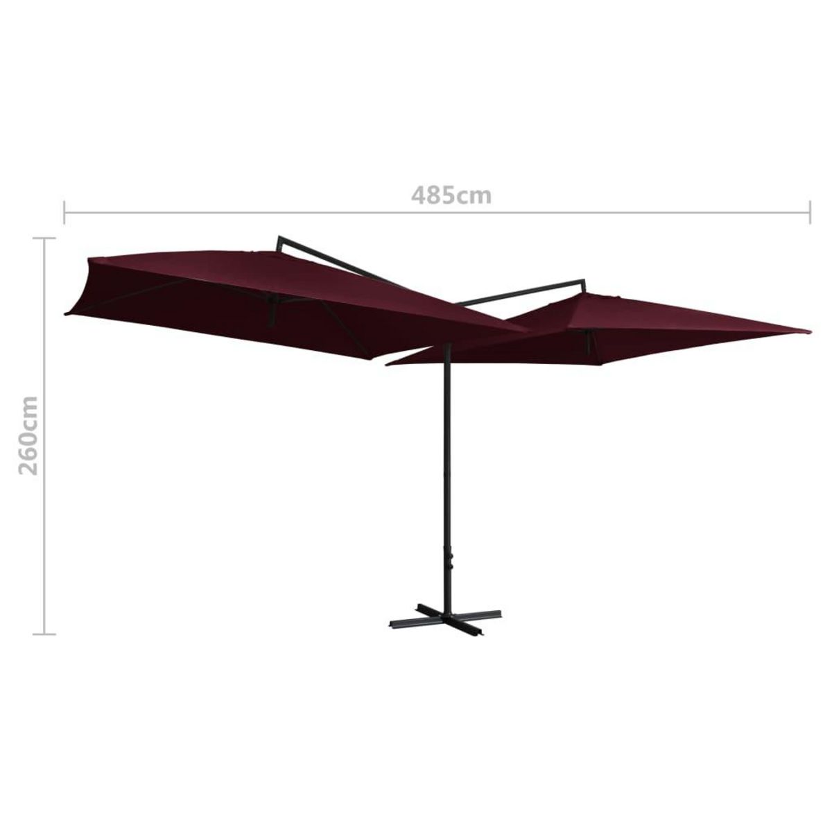 VIDAXL Parasol double avec mat en acier 250 x 250 cm Rouge bordeaux