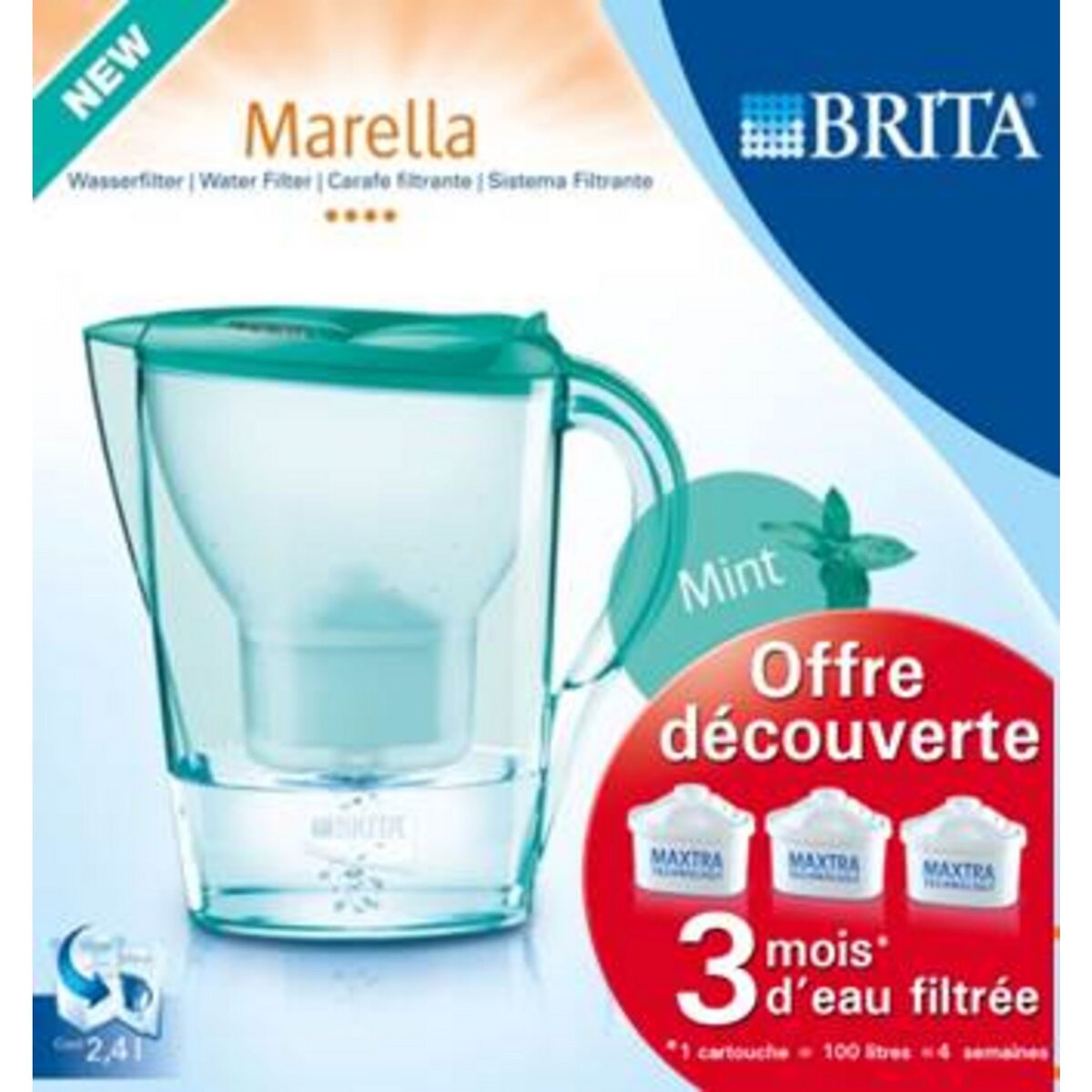 BRITA Carafe Marella Menthe + 3 cartouches Maxtra
