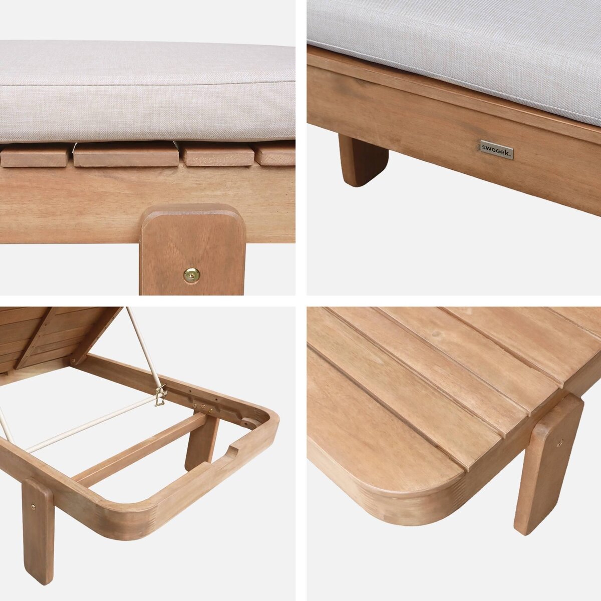 SWEEEK Bain de soleil bois d'acacia multi positions avec coussin naturel - Zenya