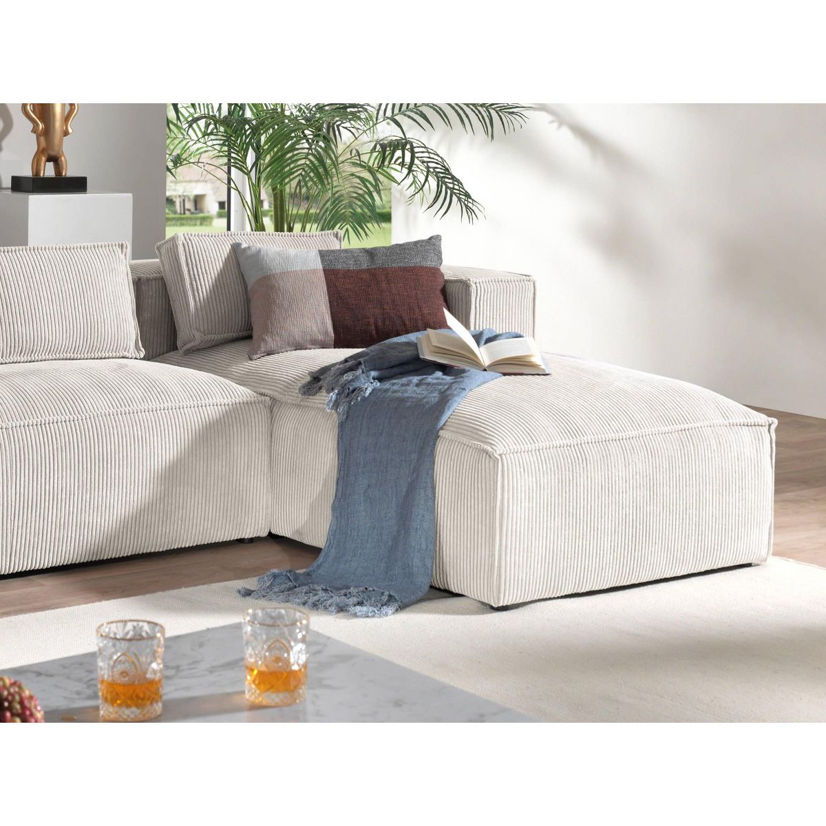 LISA DESIGN Stella - canapé d'angle - en velours côtelé - 4 places -style contemporain - droit