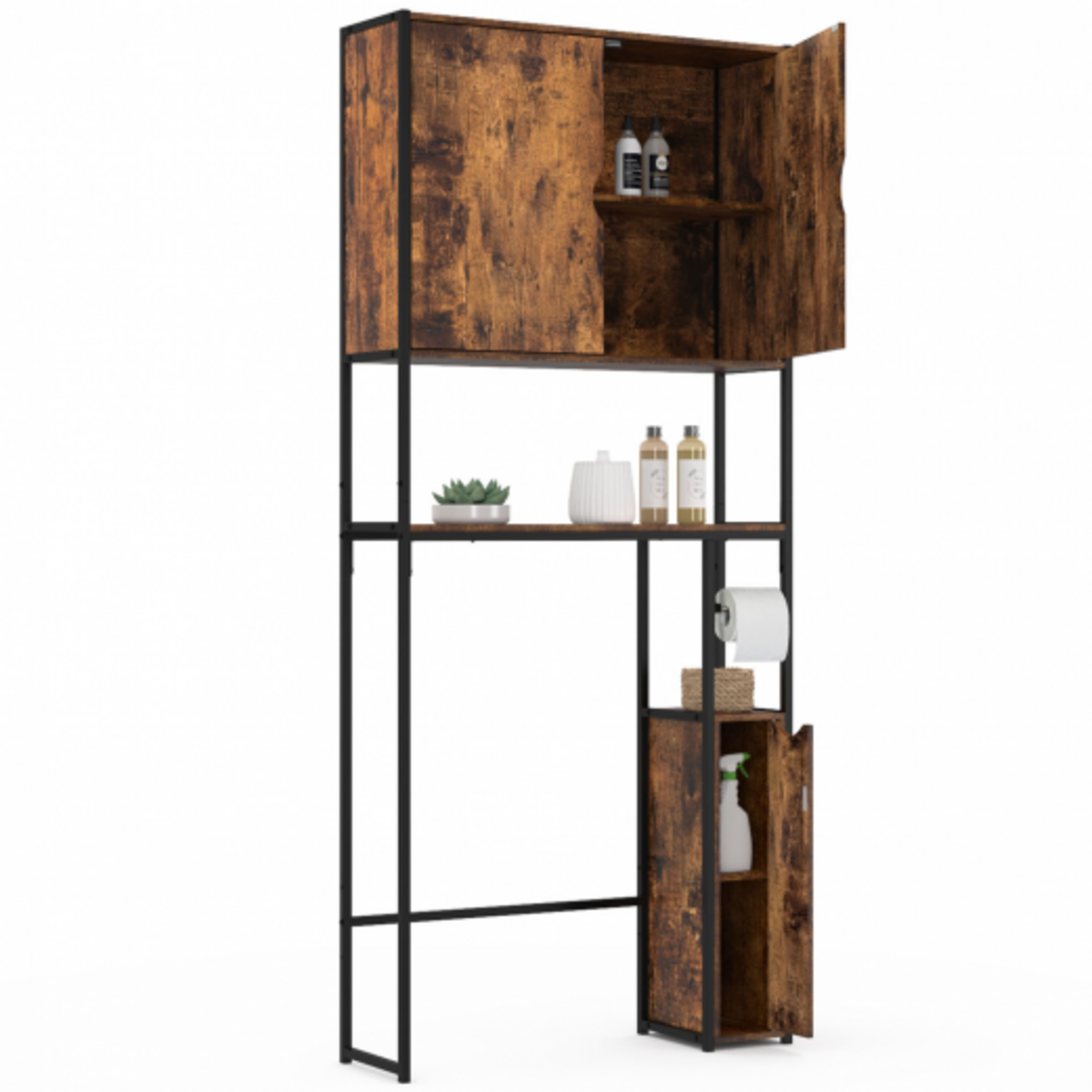 ID MARKET Meuble WC 3 en 1 avec armoires de rangement bois foncé DAYTON design industriel