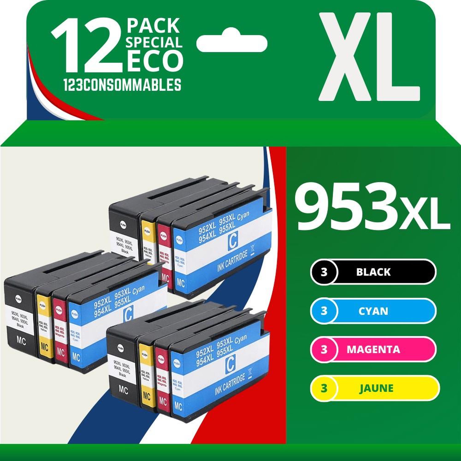 123CONSOMMABLES 953XL Pack de 4 Cartouches d'encre compatibles avec HP Officejet Pro 8715 8710 HP Officejet Pro 7720 7740 8730 8720 8725 8210 Neuf - vue 8