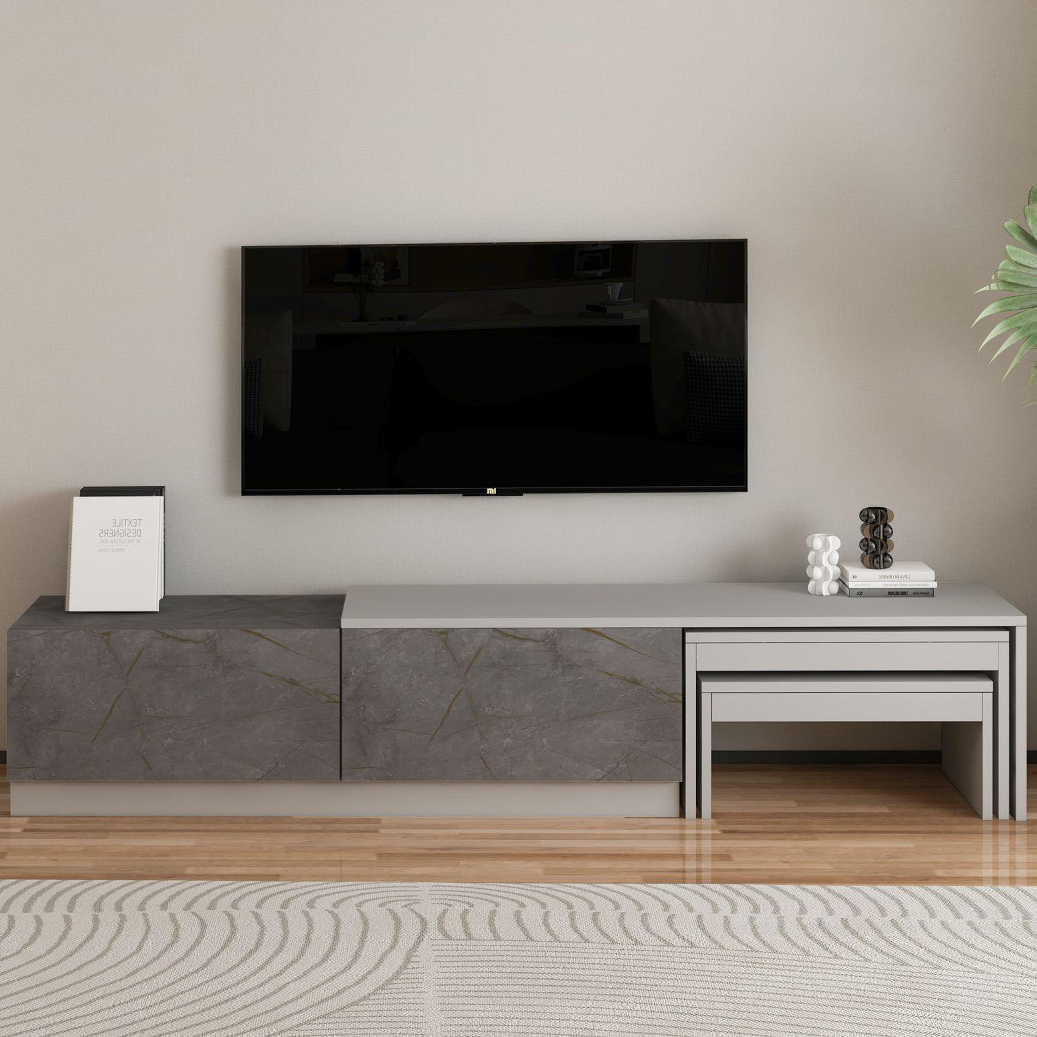 Voir la diapositive 2 : Habitat et Jardin Meuble tv en bois  nest  - 180 x 30 x 36 cm - gris