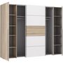 Voir la diapositive 3 : MARKET24 Armoire NARAGO - Décor Chene Sonoma et blanc mat - 2 portes coulissantes + 2 portes battantes - L270 x P61 x H210 cm