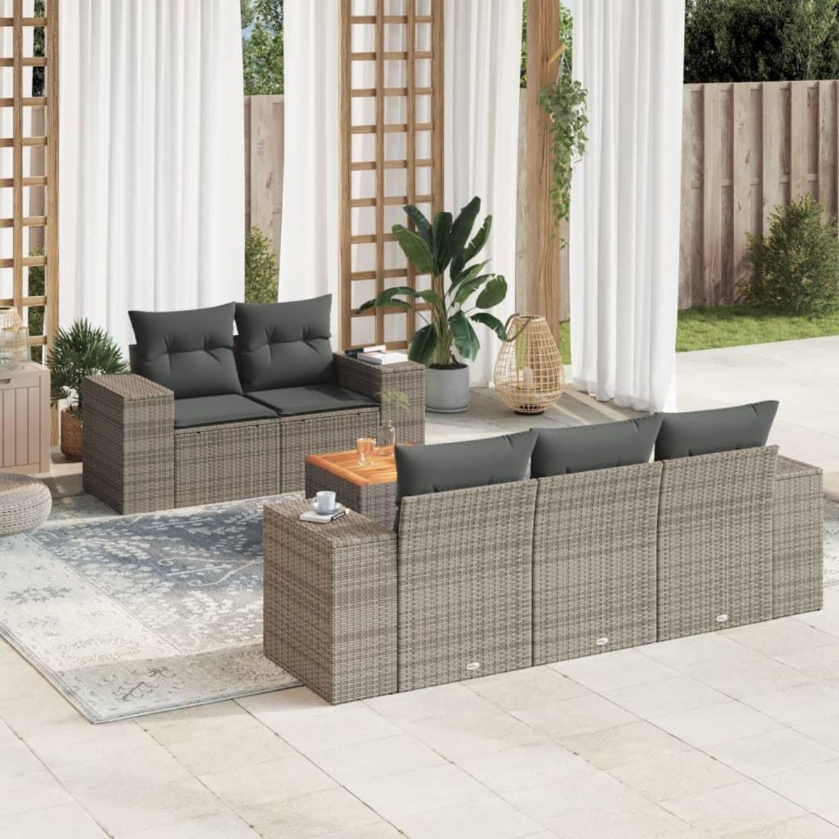VIDAXL Salon de jardin 6 pcs avec coussins gris resine tressee