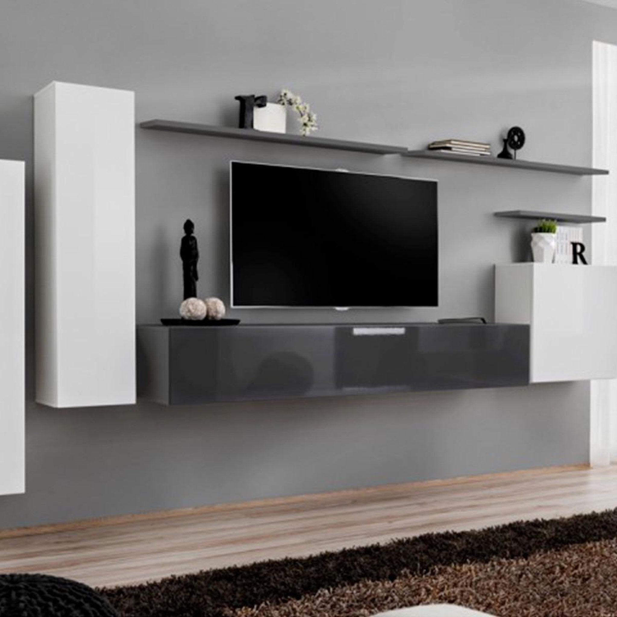 Voir la diapositive 1 : Paris Prix Meuble tv mural design  switch i  330cm blanc & gris