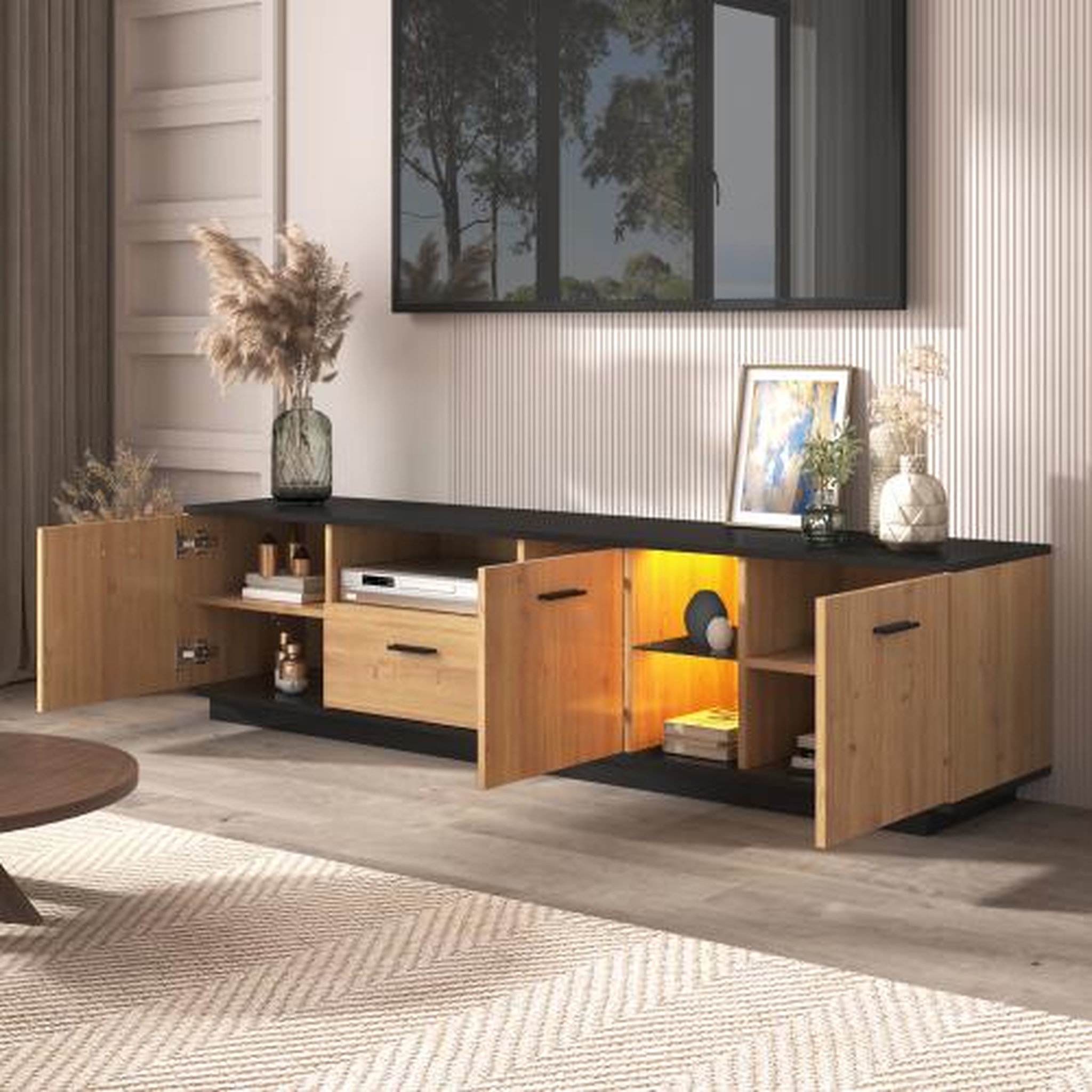 Voir la diapositive 5 : MERAX Meuble tv naturel+noir 180 cm led mdf