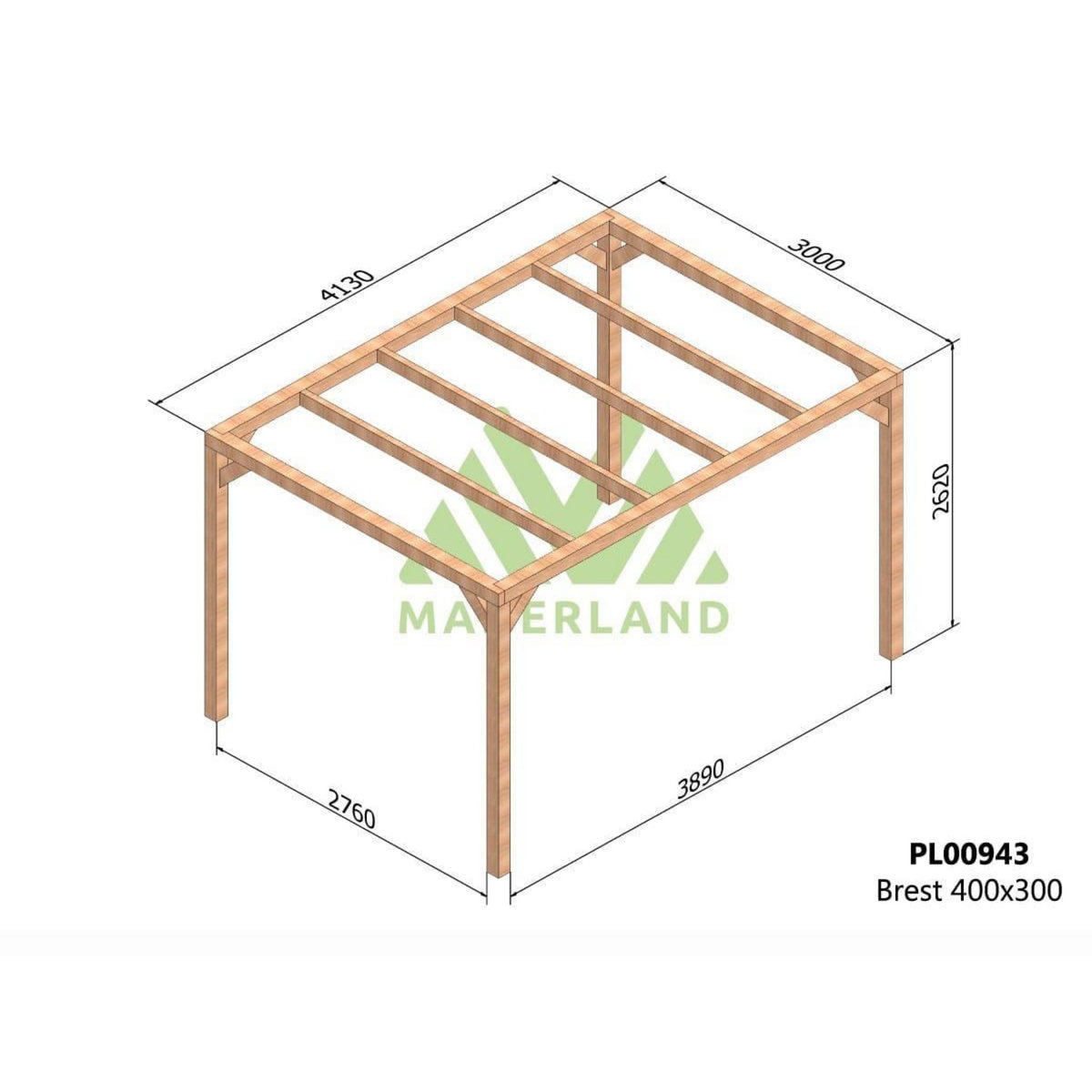 JARDIDECO Pergola en bois lamellé-collé Brest 400 x 300 cm - Maderland