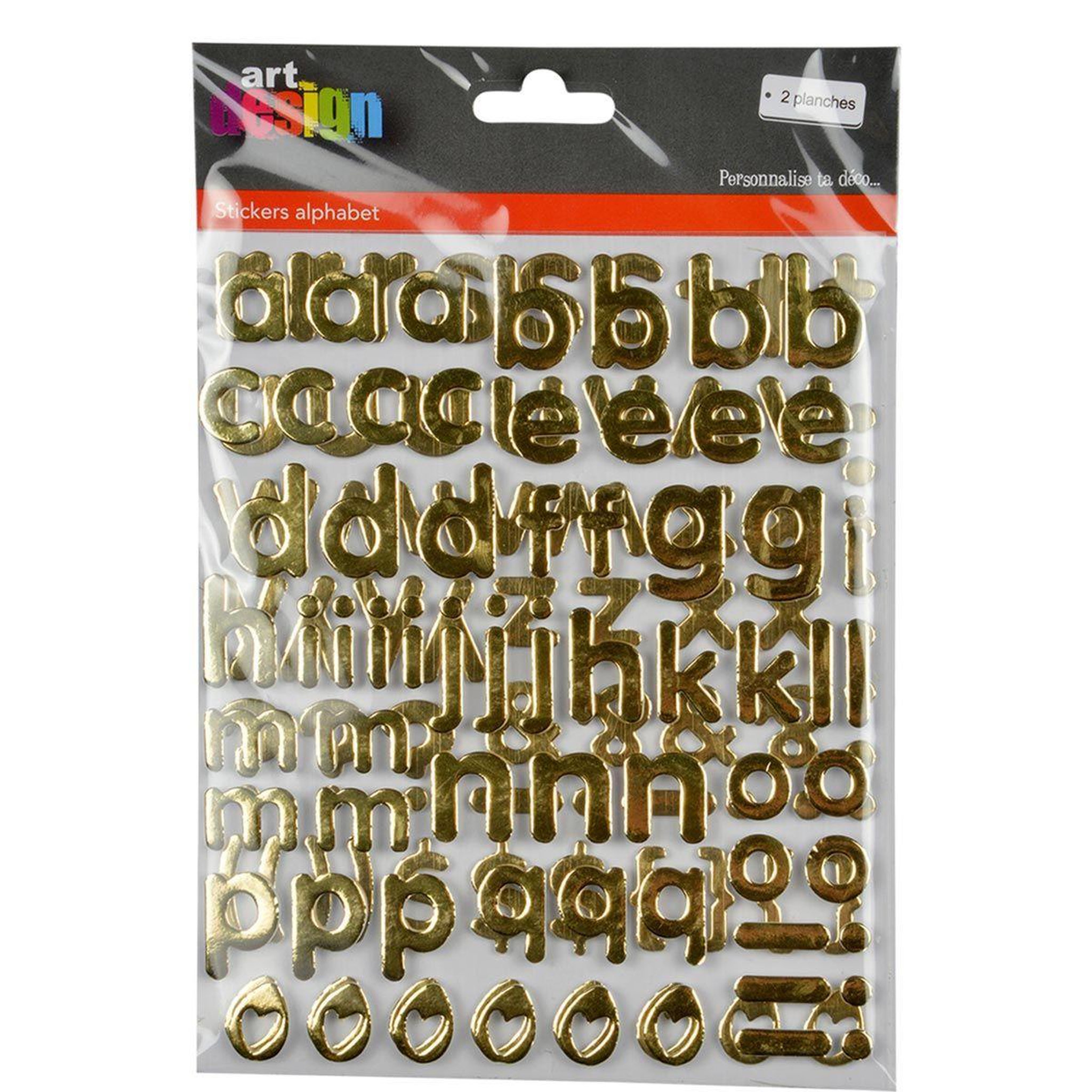 Voir la diapositive 2 : ARTDESIGN Lot de 2 planches de stickers  alphabet  2cm or