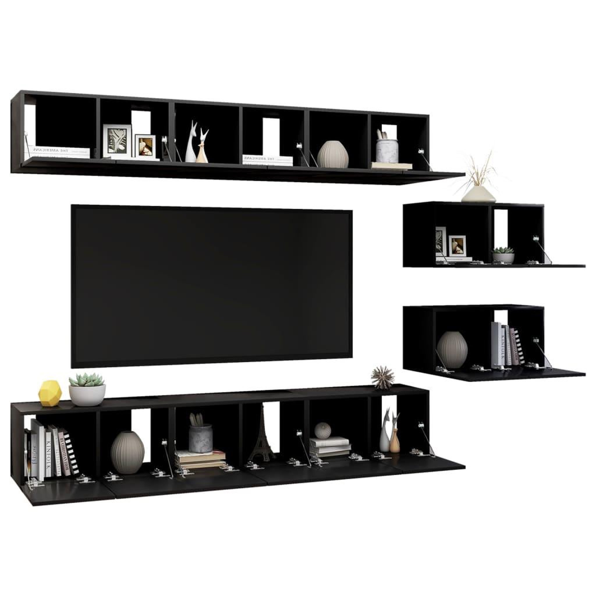 Voir la diapositive 3 : VIDAXL Meubles TV 8 pcs Noir Bois d'ingenierie