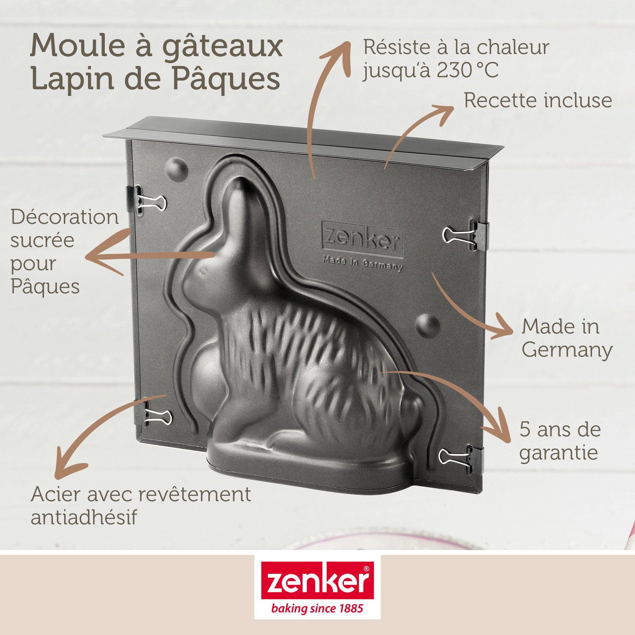Voir la diapositive 3 : ZENKER Lot de 2 moules à gâteaux 3d en forme de lapin de pâques 600 ml zenker pâques