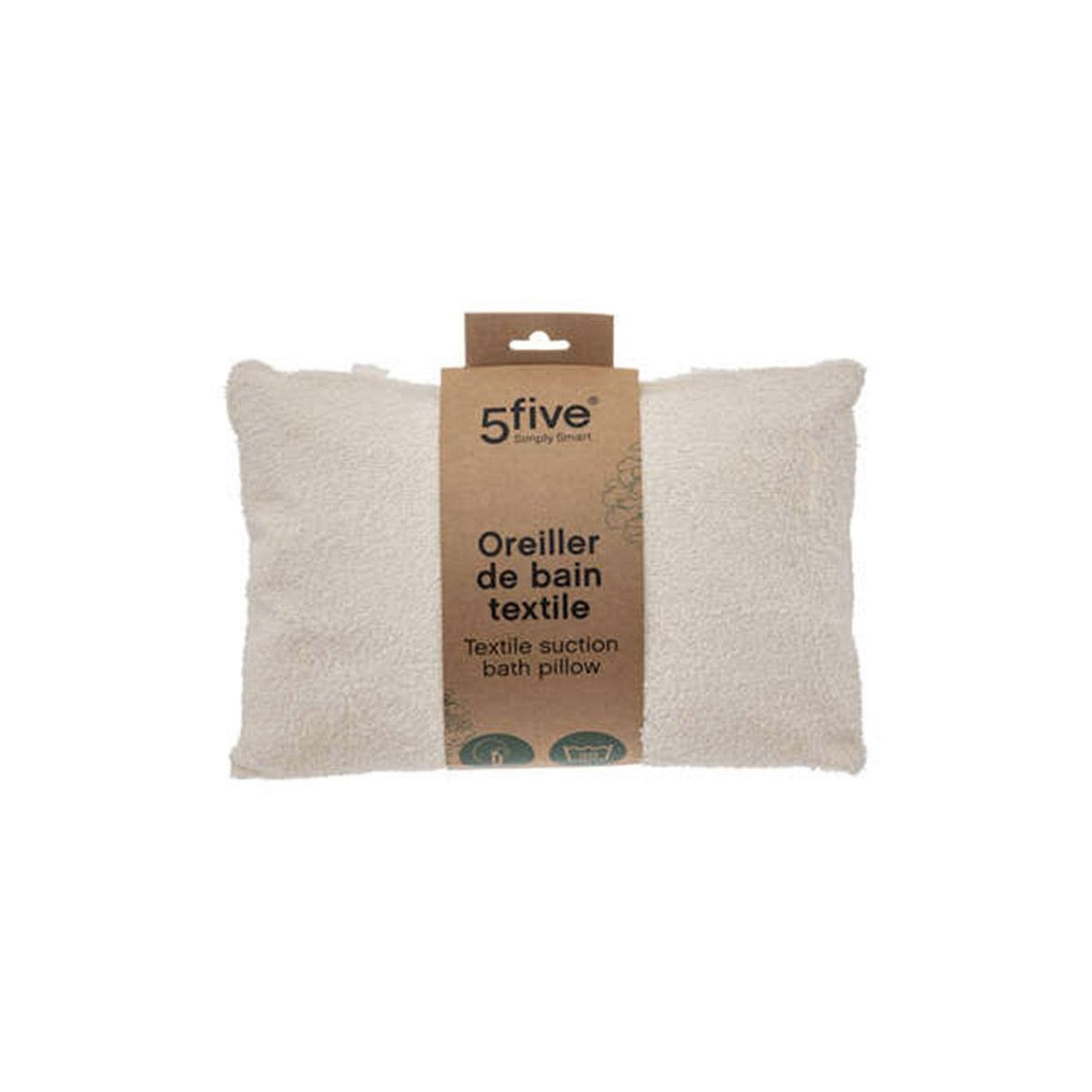 Voir la diapositive 5 : FIVE Oreiller de bain 2 ventouses  textile  33cm beige