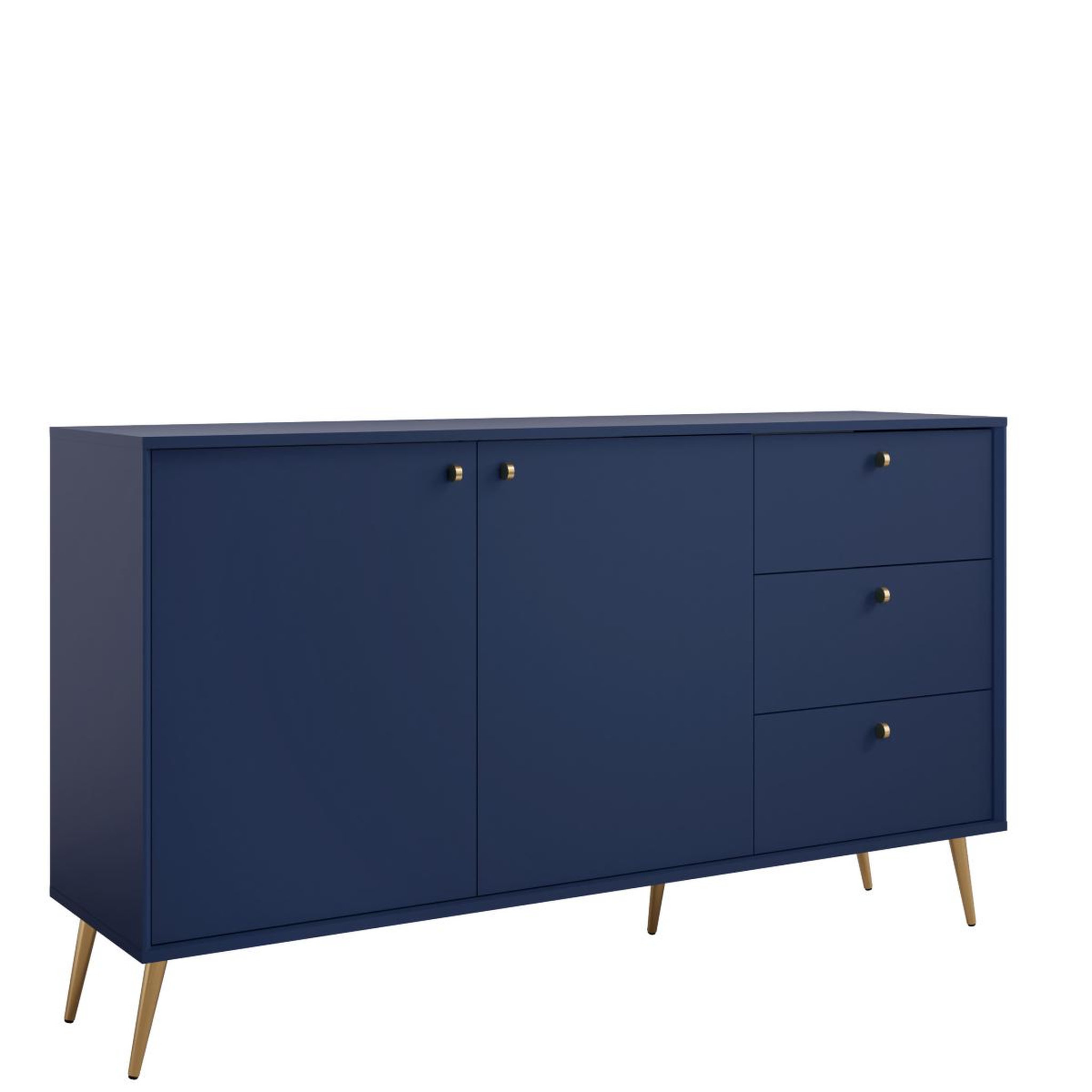 JLC KREATION Buffet bas bleu foncé et pied doré 160cm ezia
