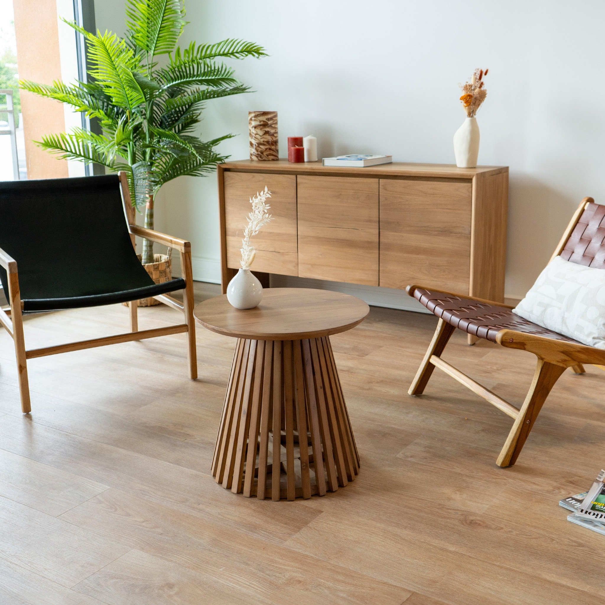 Voir la diapositive 5 : MAISON PAVANE Table d'appoint ronde bois clair en bois d'acacia d50 cm-képès