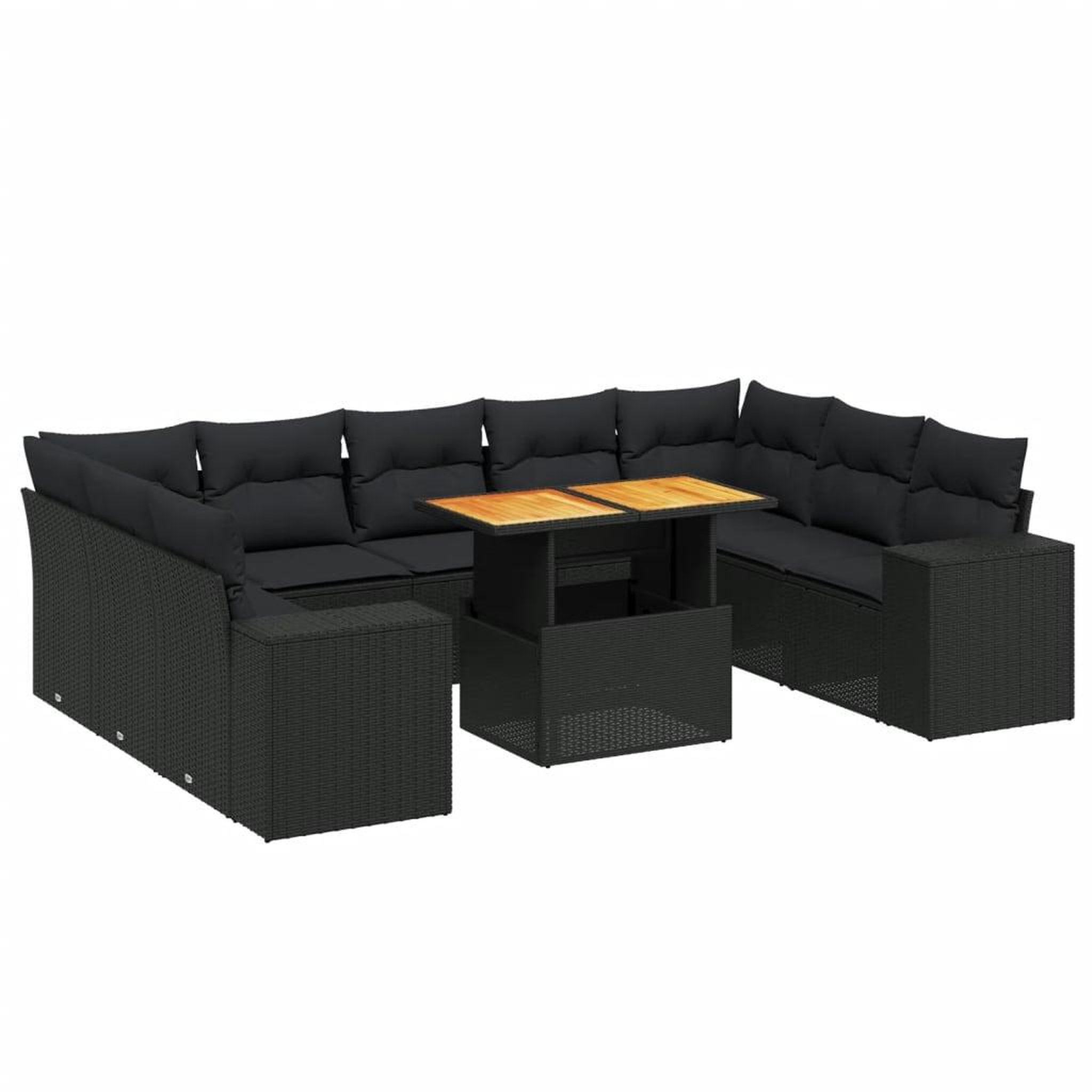 Voir la diapositive 2 : VIDAXL Salon de jardin 10 pcs avec coussins noir resine tressee