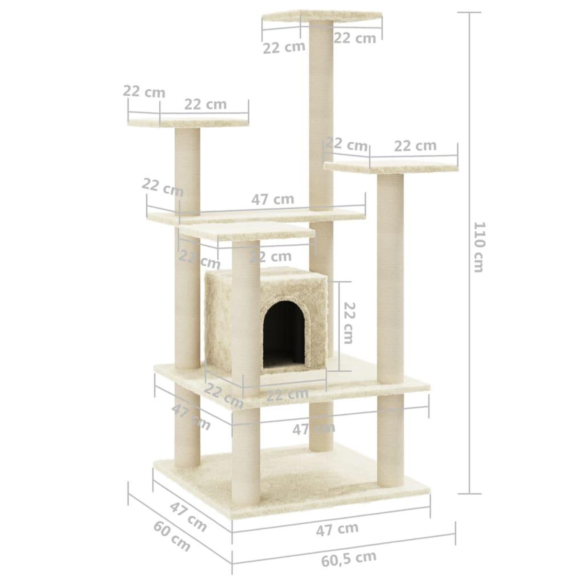 Voir la diapositive 6 : VIDAXL Arbre a chat avec griffoirs en sisal Creme 110 cm