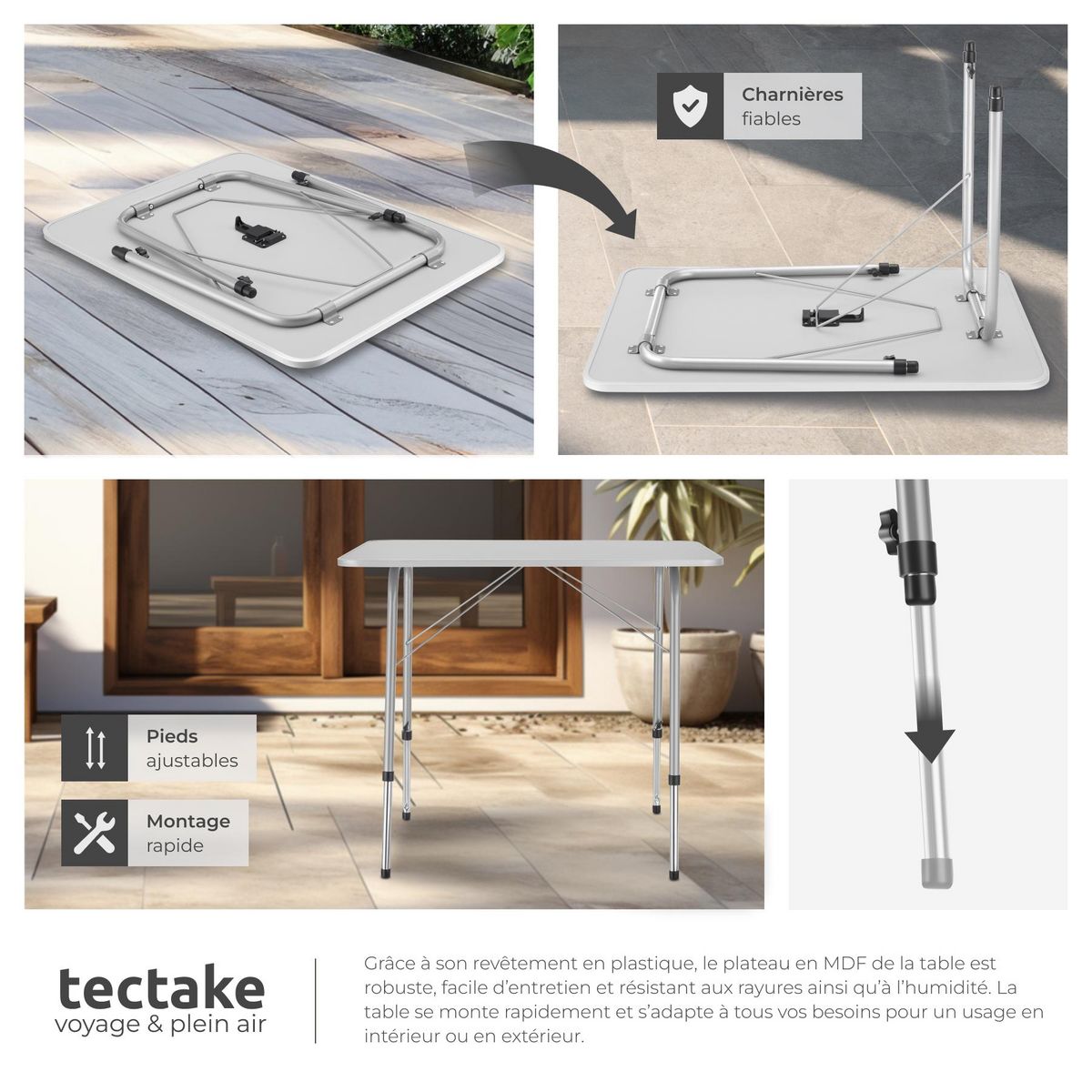 tectake Table de camping pliable gris