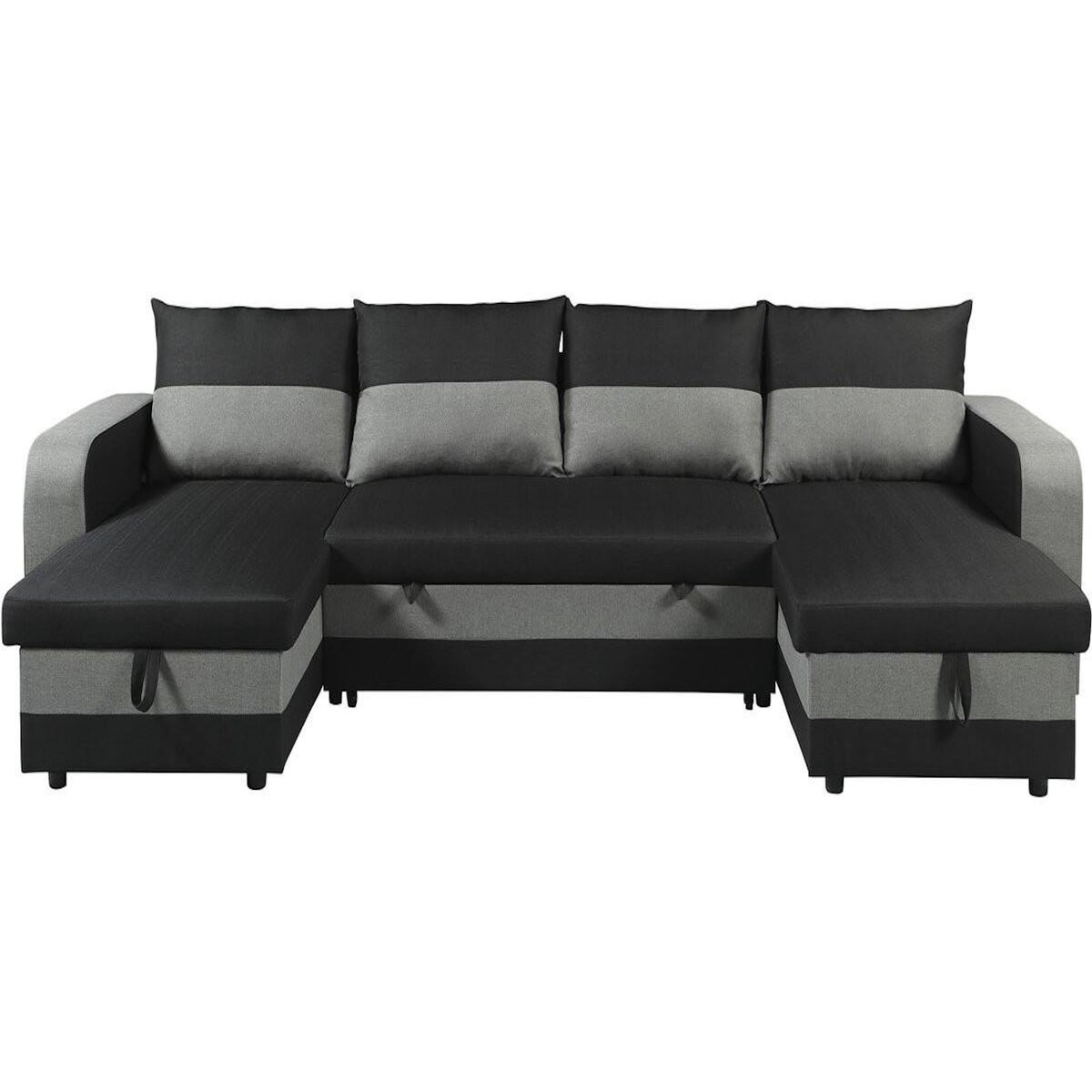 Habitat et Jardin Canapé d'angle panoramique convertible en tissu  Victor  - 4 places - Noir