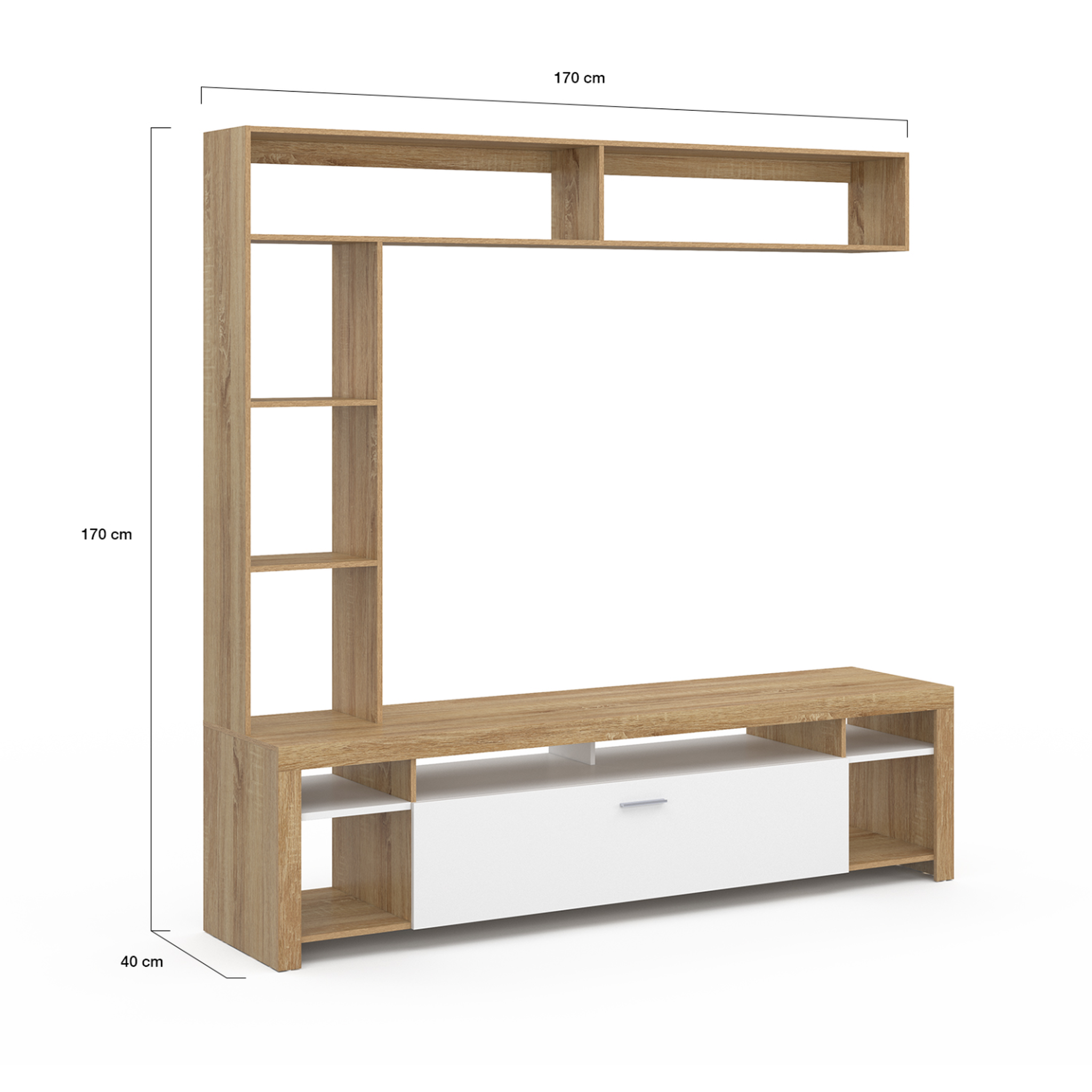 Voir la diapositive 5 : ID MARKET Ensemble meuble tv et étagères 170 cm malo bois et placard blanc
