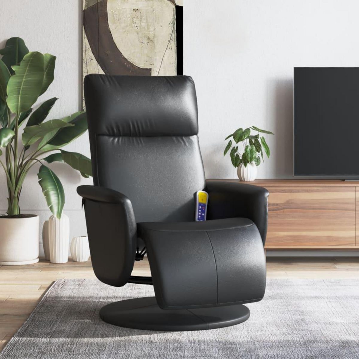 VIDAXL Fauteuil inclinable de massage repose-pieds noir similicuir