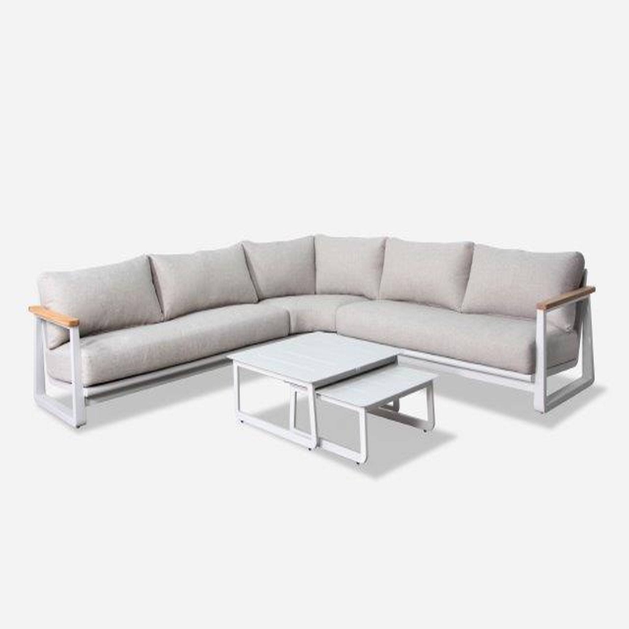 Proloisirs Set angle Leather II en aluminium accoudoirs en teck avec coussins - crème