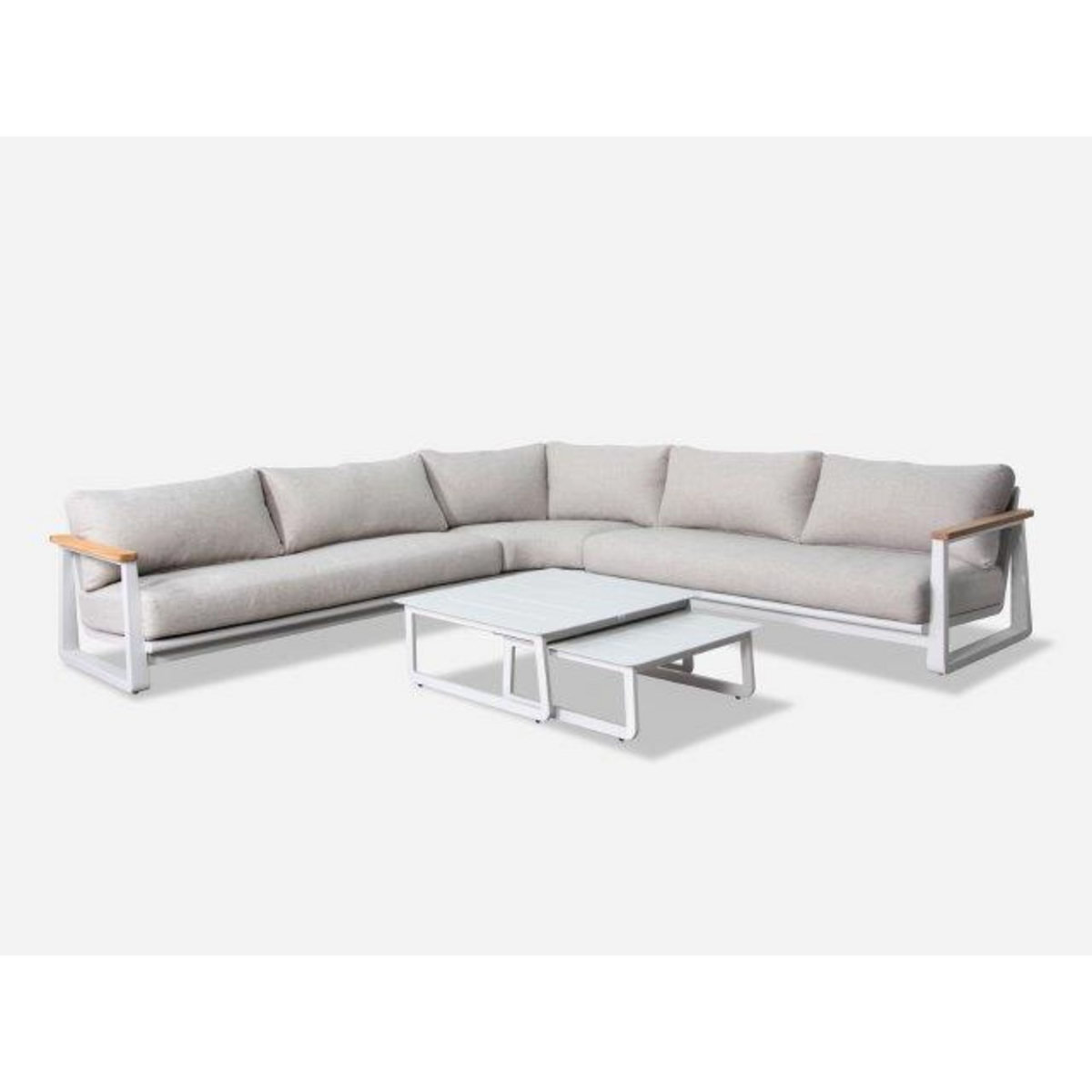 Proloisirs Set angle Leather II en aluminium accoudoirs en teck avec coussins - crème