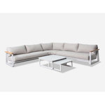 Proloisirs Set angle Leather II en aluminium accoudoirs en teck avec coussins - crème