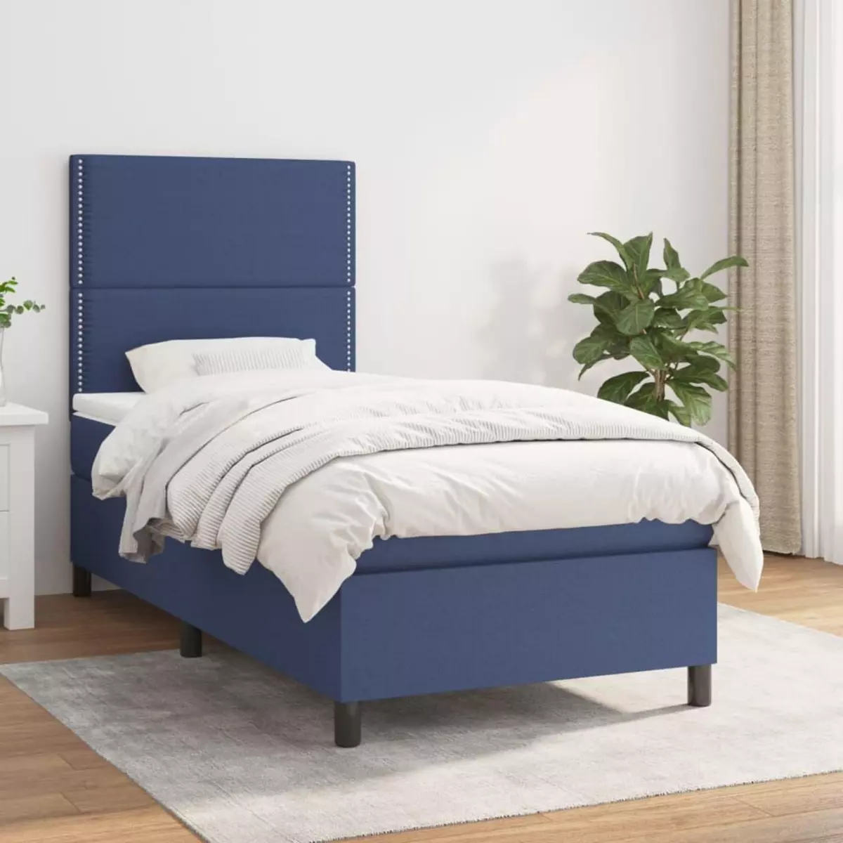 VIDAXL Sommier a lattes de lit avec matelas Bleu 80x200 cm Tissu