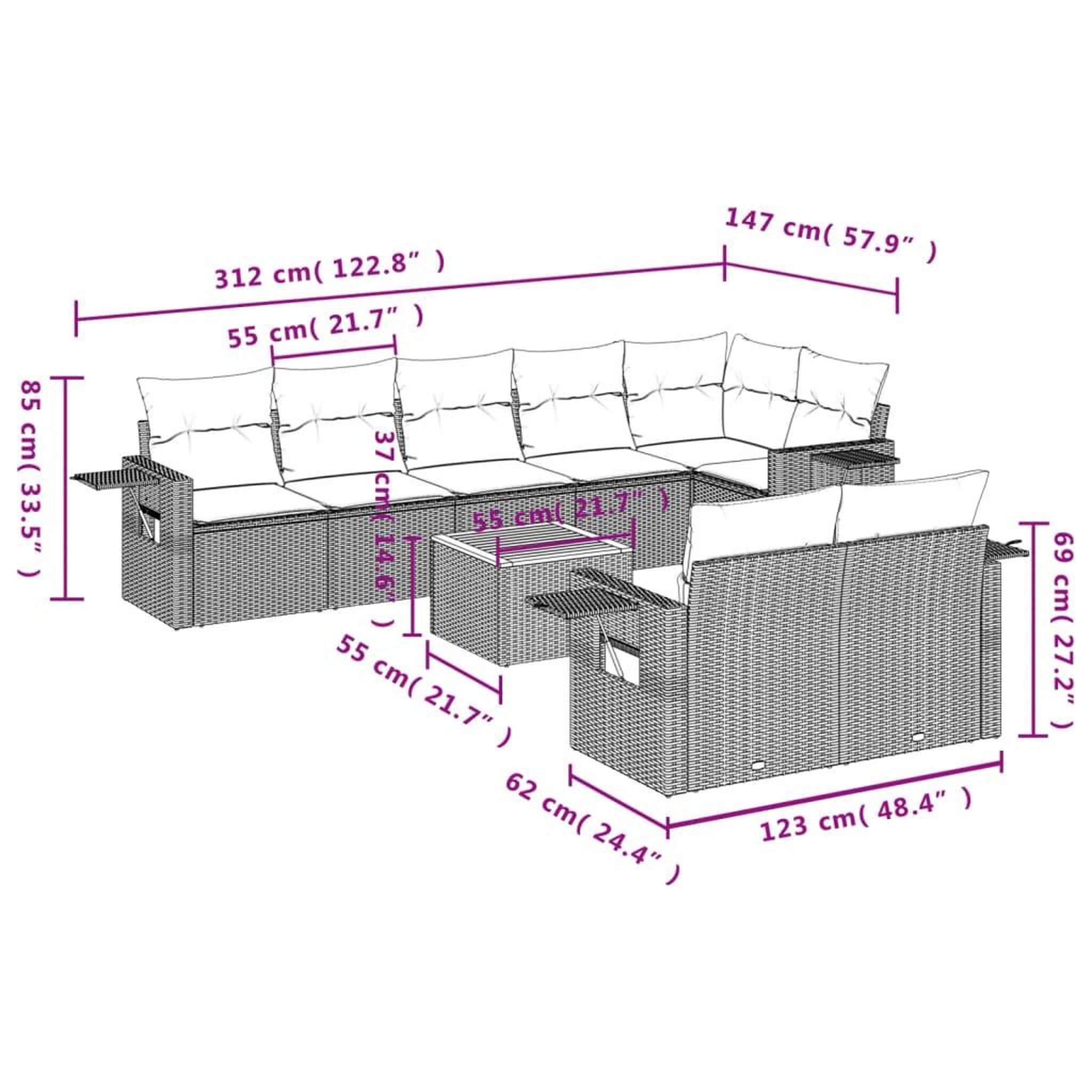 Voir la diapositive 6 : VIDAXL Salon de jardin 9 pcs avec coussins noir resine tressee