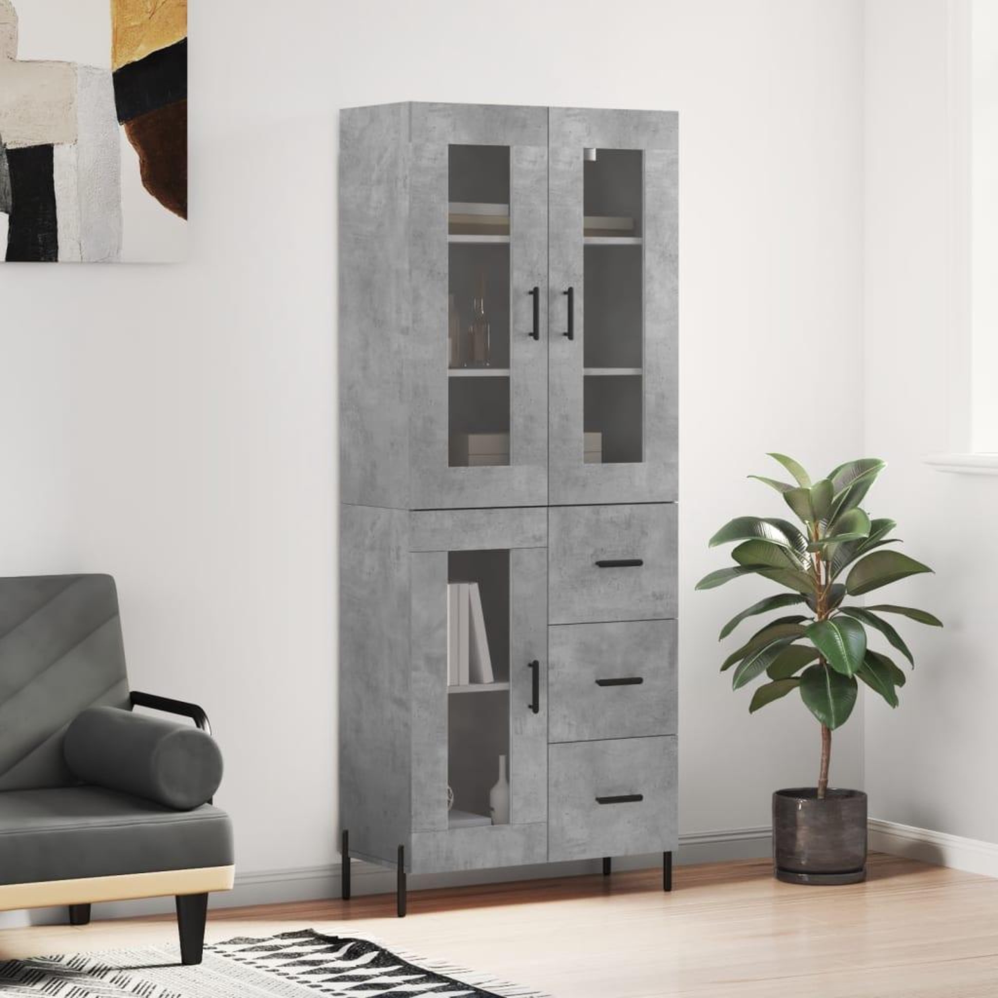 VIDAXL Buffet haut Gris beton 69,5x34x180 cm Bois d'ingenierie
