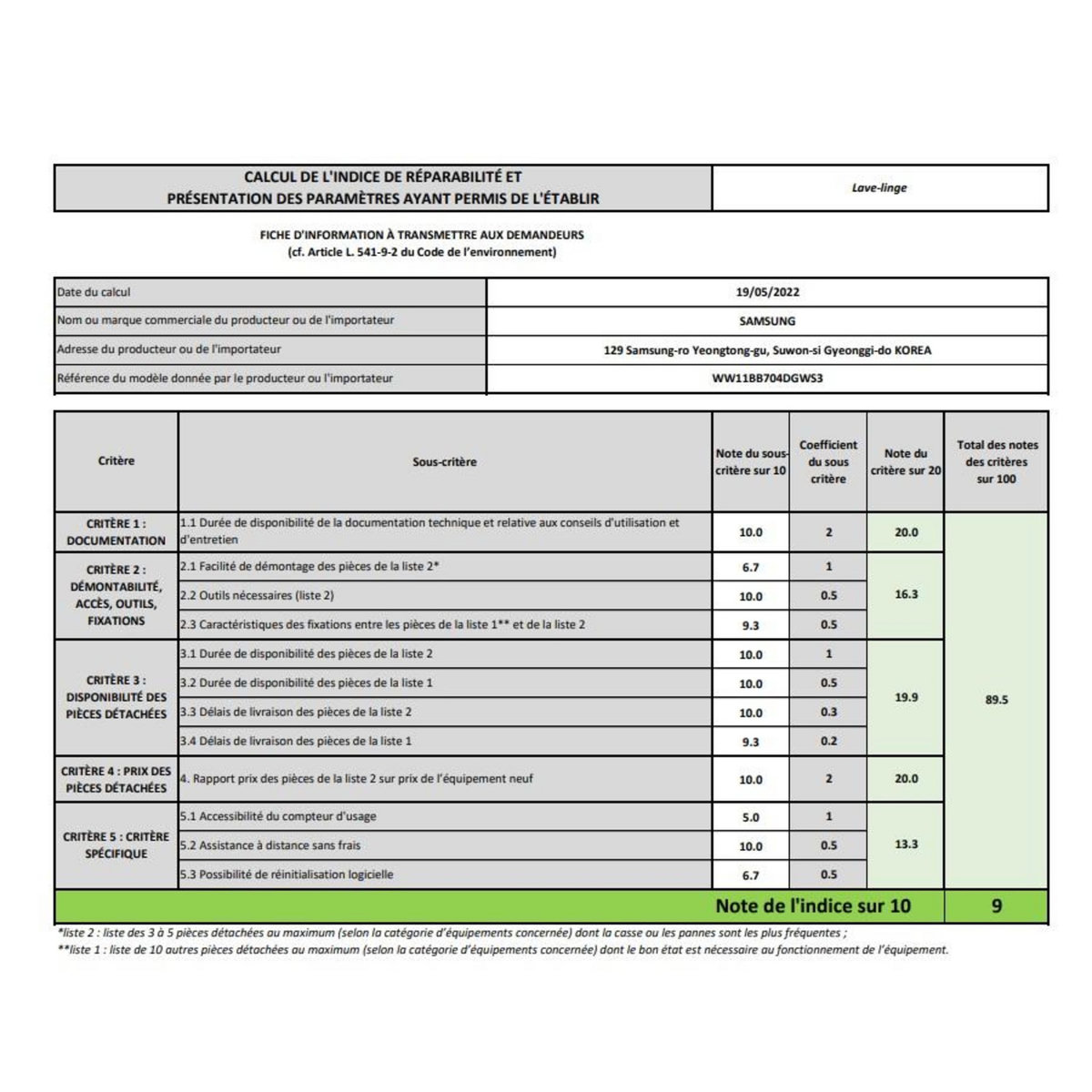 Samsung Lave-linge frontal 11kg 1400 tours/min - WW11BB704DGW