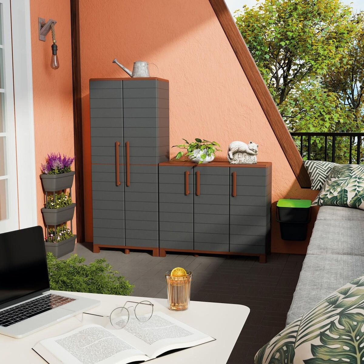 ART PLAST Armoire porte-balai Anthracite 3 portes 3 Etagères réglables 102 x 37 x 169 cm - Garage Buanderie Cellier Art Plast