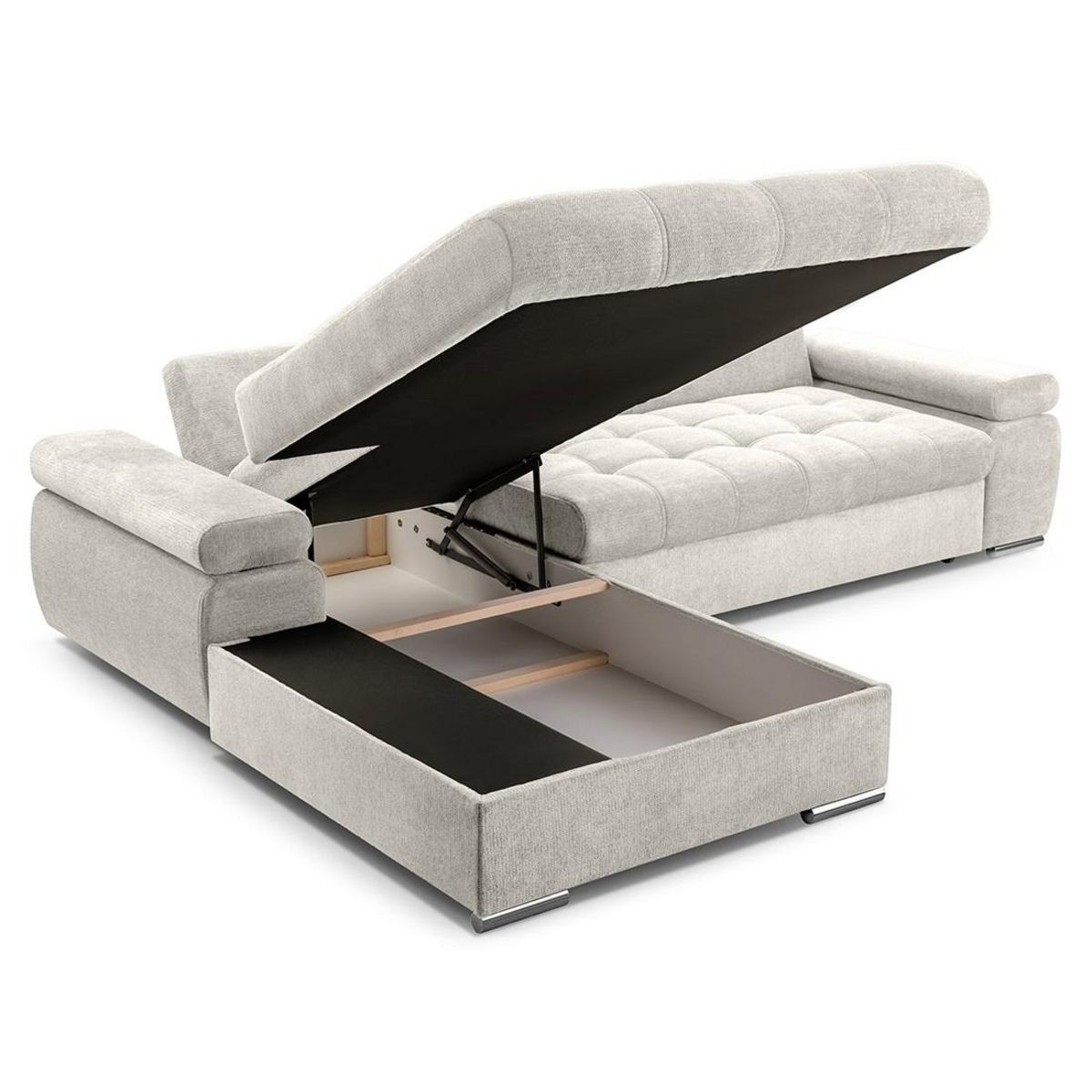 BEST MOBILIER Bianca - canapé d'angle gauche 4 places convertible avec coffre en tissu texturé