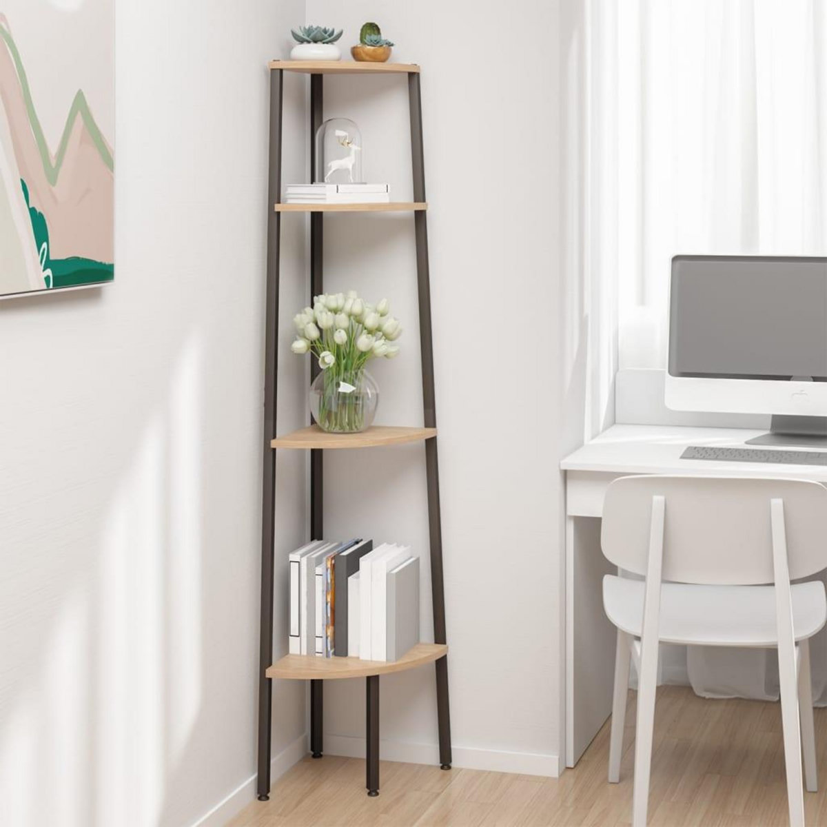 VIDAXL Etagere d'angle 4 niveaux Marron clair et noir 45,5x31,5x150 cm