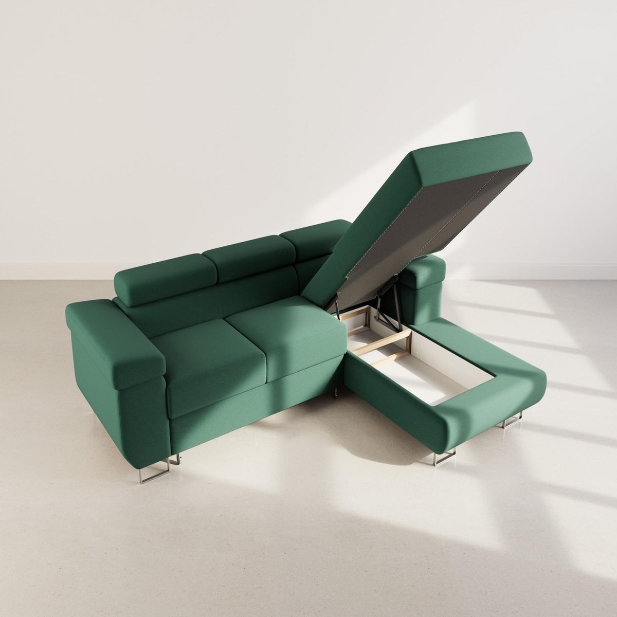 BEST MOBILIER Pablo - canapé d'angle droit - 6 places - convertible avec coffre et têtières réglables - en velours