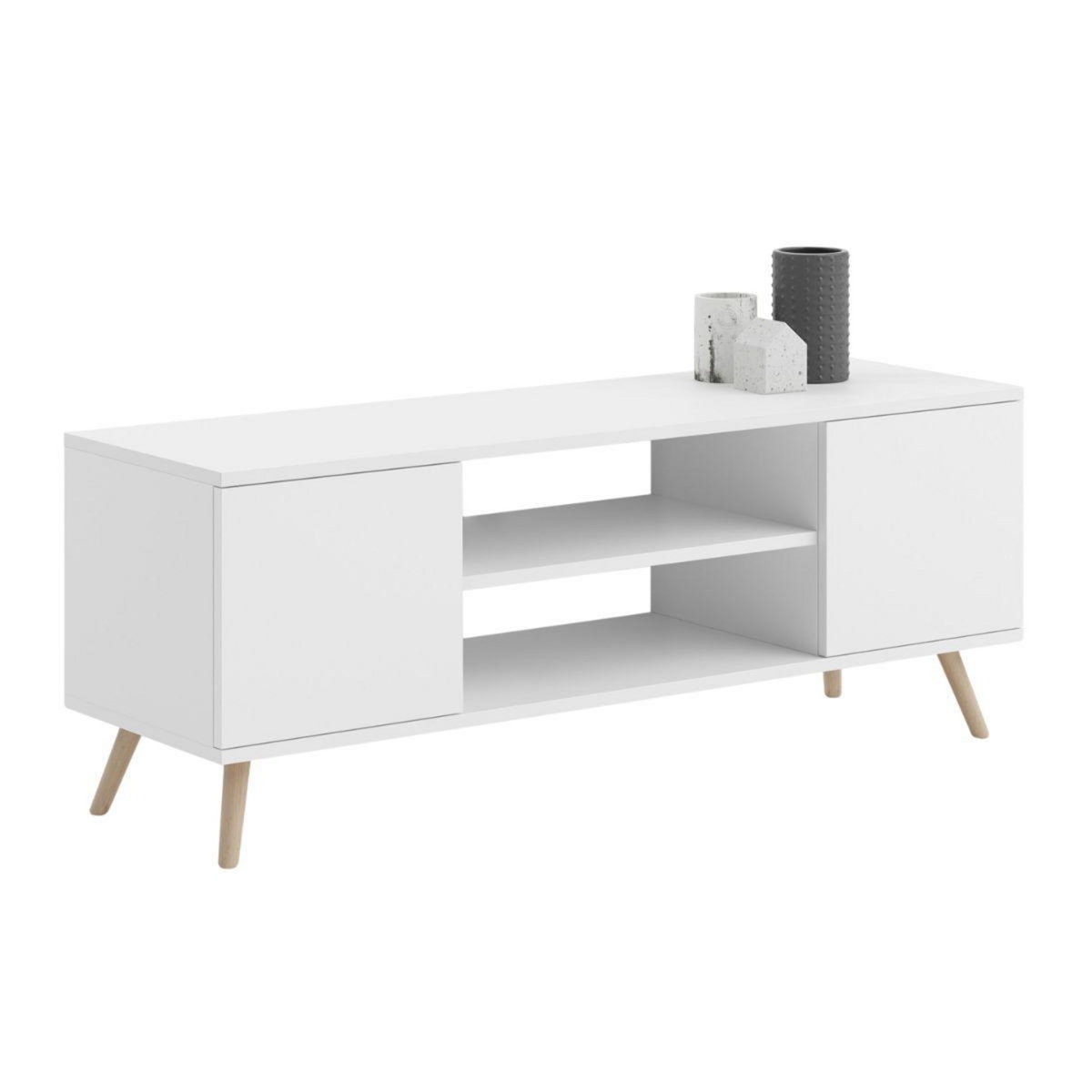 KOBI Meuble TV Focus avec pieds en bois - Design moderne et fonctionnel