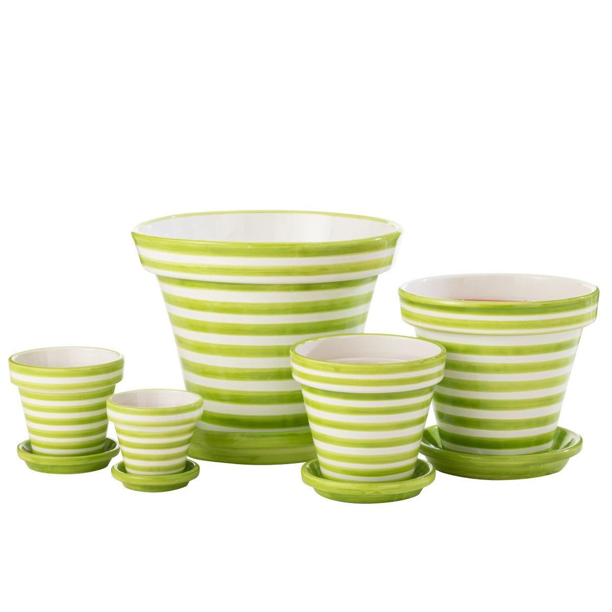 Voir la diapositive 3 : J-LINE Pot avec soucoupe en céramique  granada rayure  21cm vert