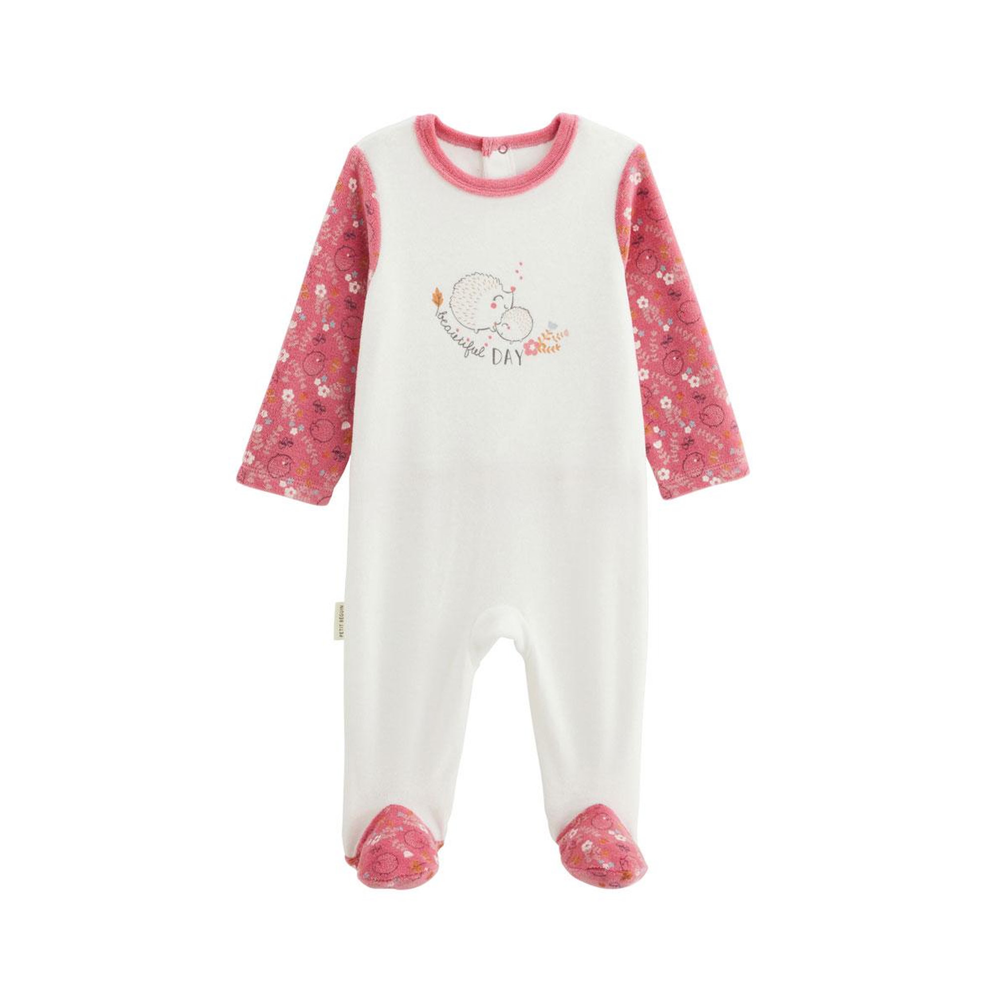 Petit Béguin Pyjama bébé en velours Happy Days. Coloris disponibles : Rose