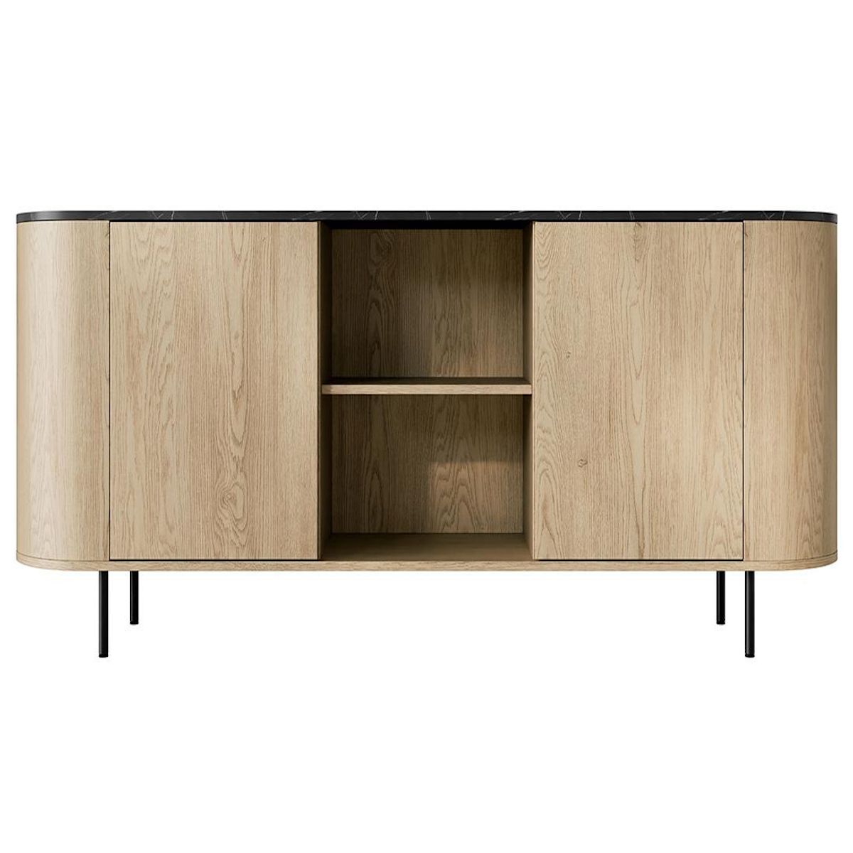BEST MOBILIER Sansa - buffet bas 184 cm - 2 portes, 2 niches et 2 étagères - plateau effet marbre