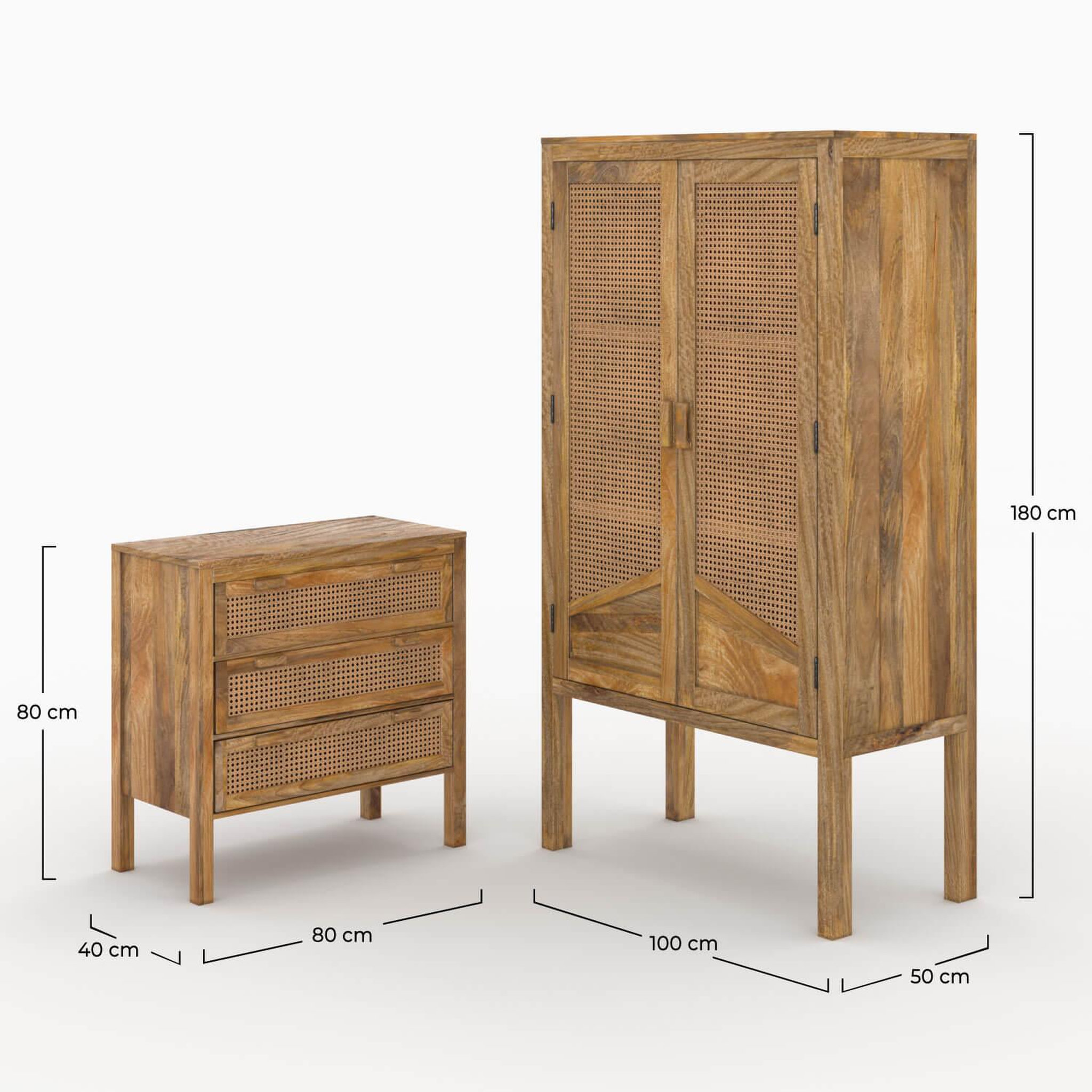 Voir la diapositive 4 : MAISON PAVANE Ensemble commode et armoire en bois de manguier-tiki