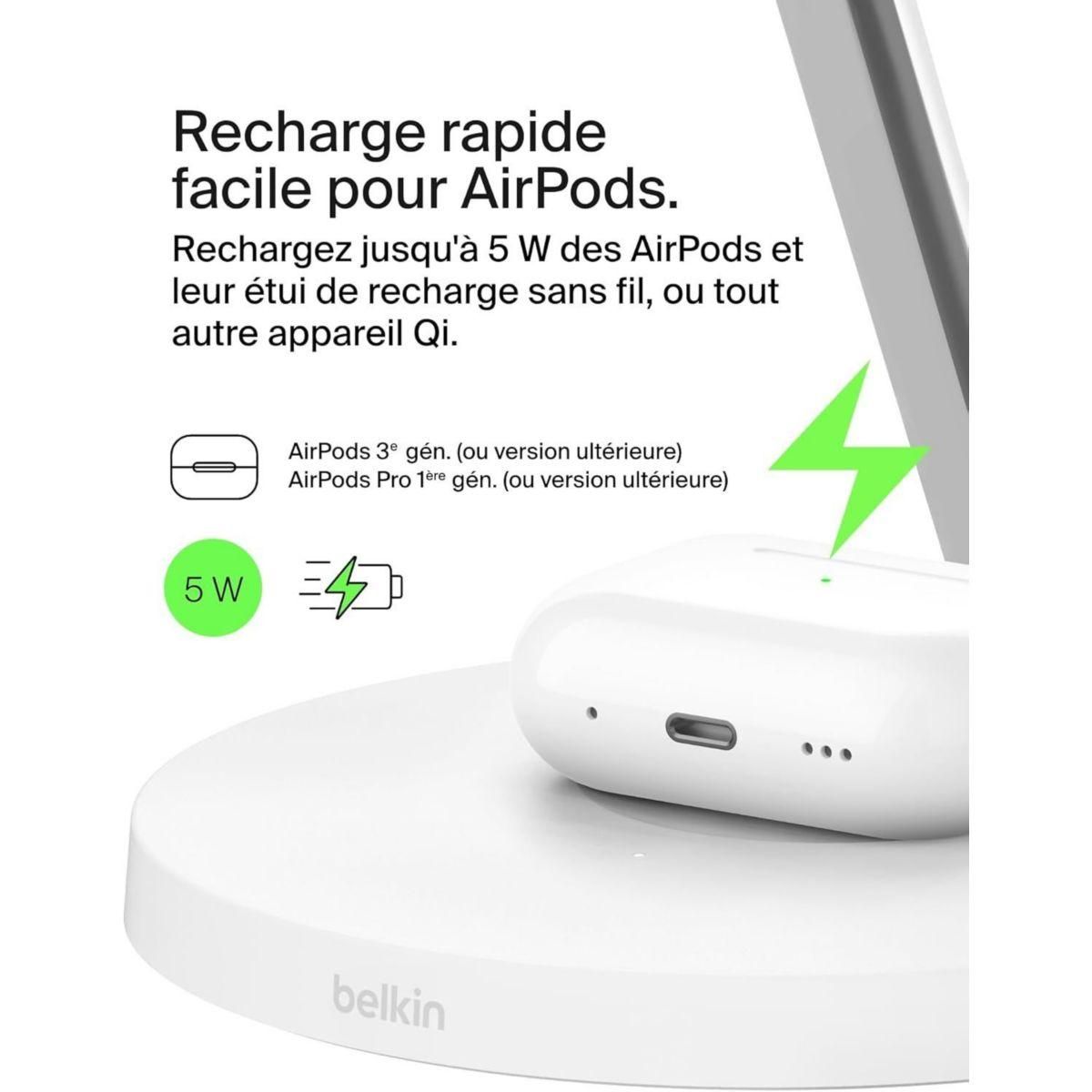 Belkin Chargeur induction 15W Boost Charge Pro 3en1 Qi2 Blanc