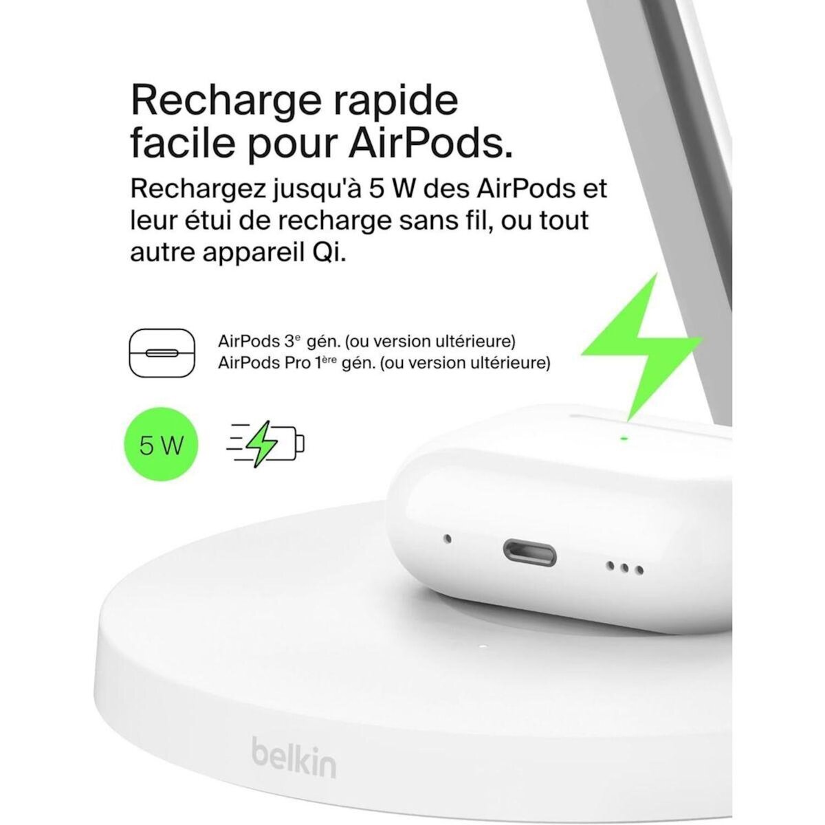 Belkin Chargeur induction 15W Boost Charge Pro 3en1 Qi2 Blanc