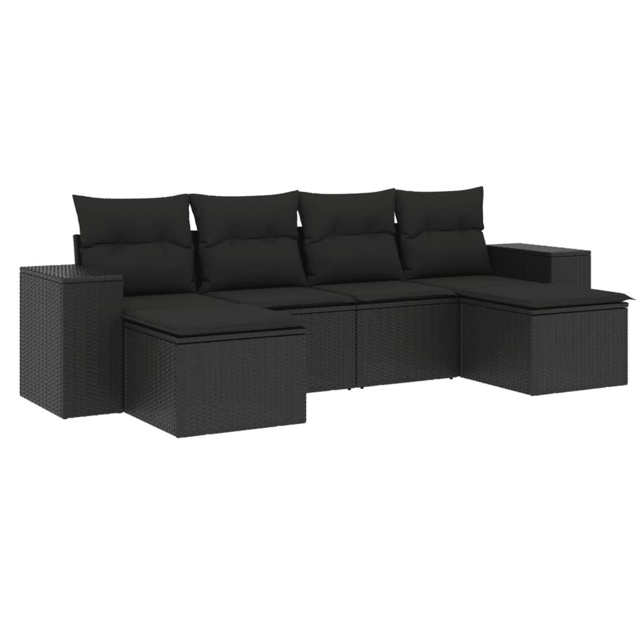 Voir la diapositive 2 : VIDAXL Salon de jardin 6 pcs avec coussins noir resine tressee