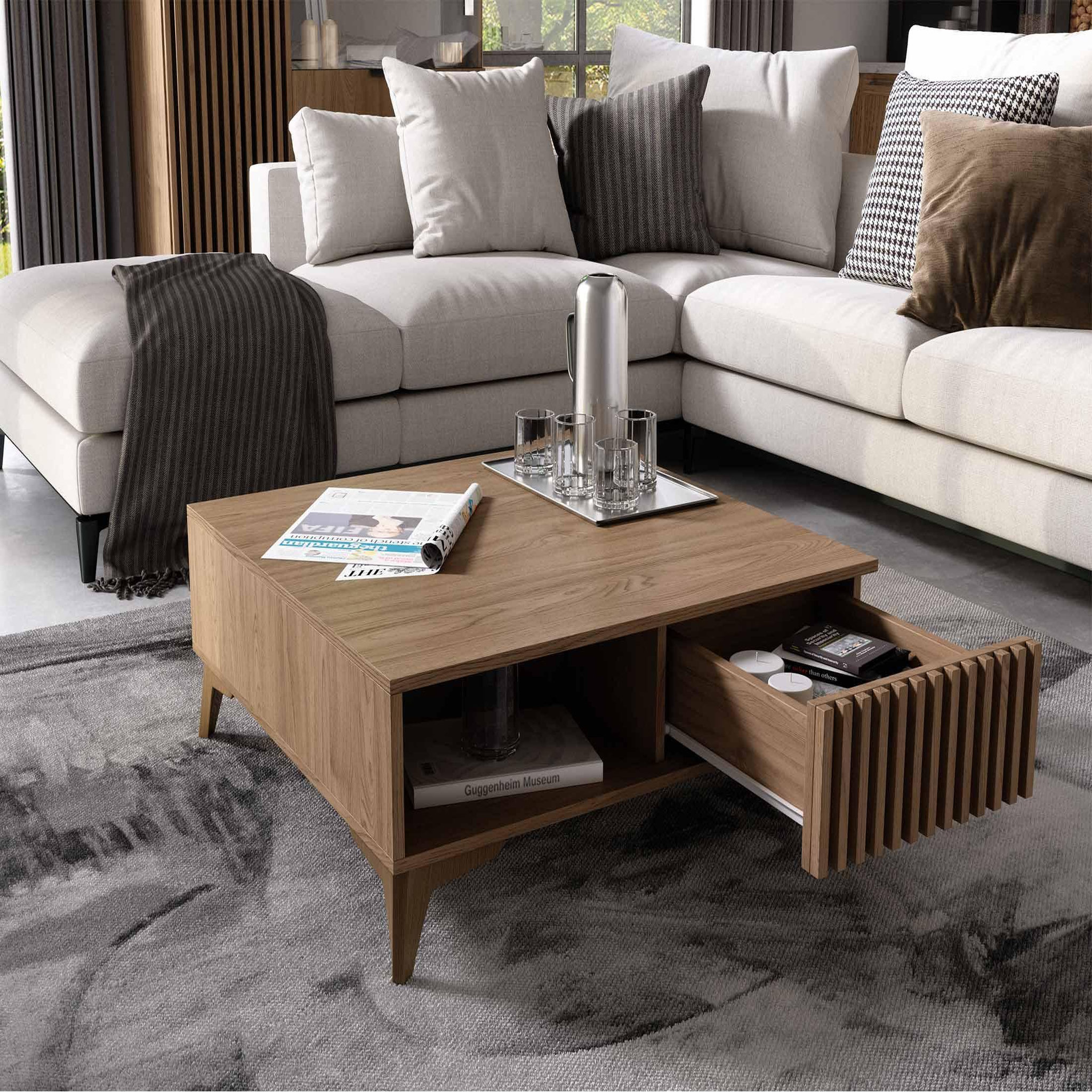 Voir la diapositive 2 : BEST MOBILIER Portmore - table basse - effet bois - 1 tiroir et 1 niche - 80 cm