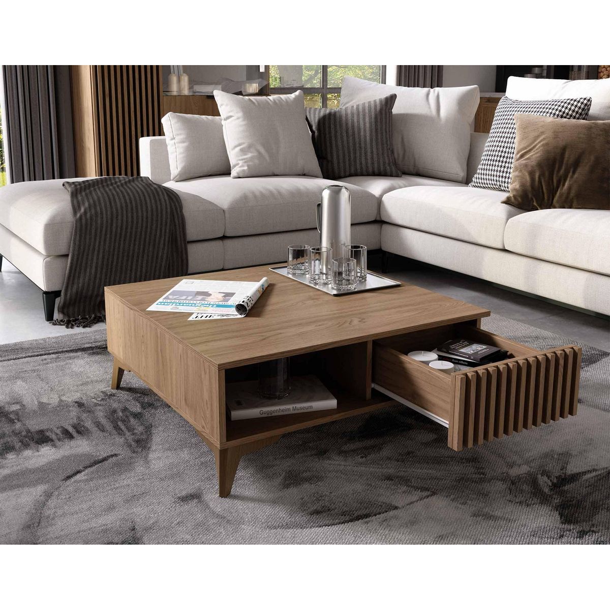 BEST MOBILIER Portmore - table basse - effet bois - 1 tiroir et 1 niche - 80 cm