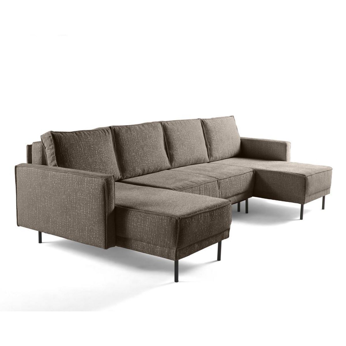 LISA DESIGN Charlie - canapé panoramique en u 7 places - convertible avec coffre - en tissu velours relief