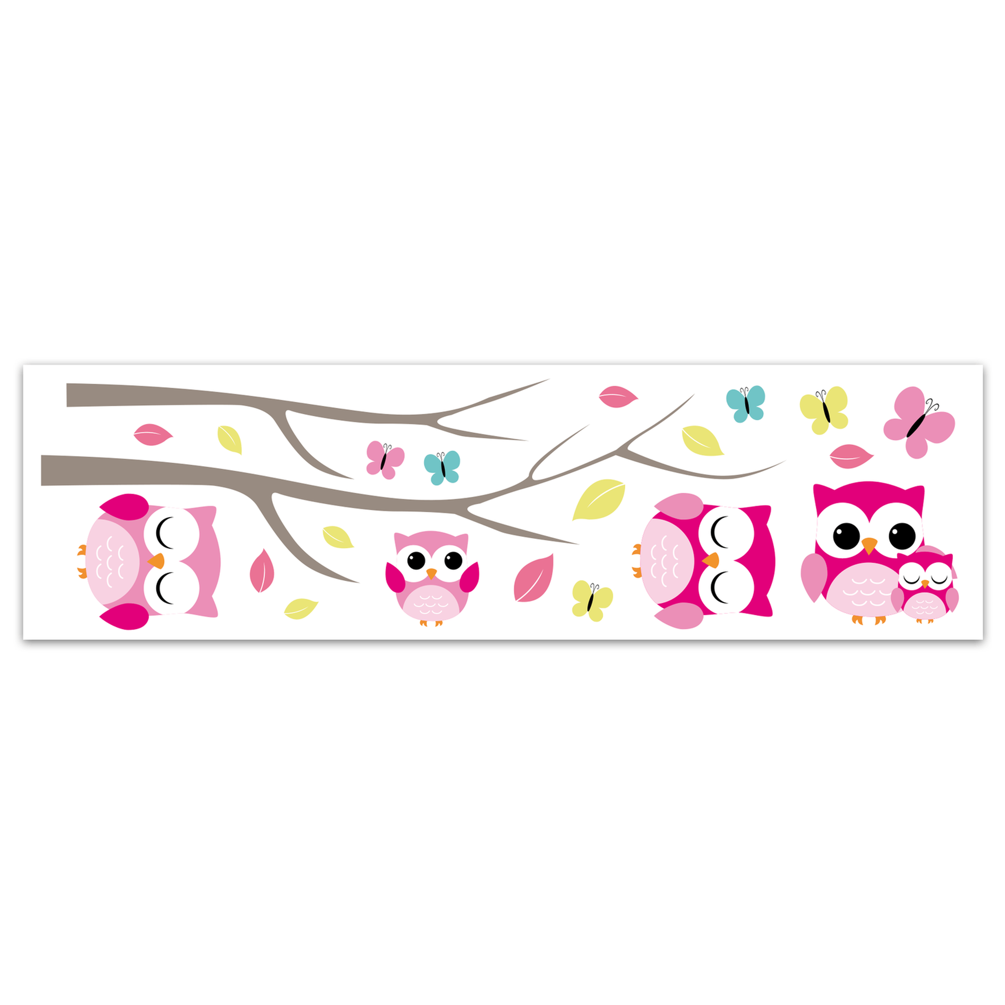 TOILINUX Lot 2x sticker enfant chouettes - 70 x 20 cm - blanc et rose